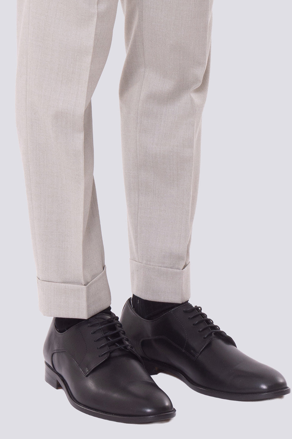Pantalone uomo beige vita alta con e fibbie laterali tasca america in lana flanella Vitale Barberis Canonico con doppia pinces e risvolto 5cm