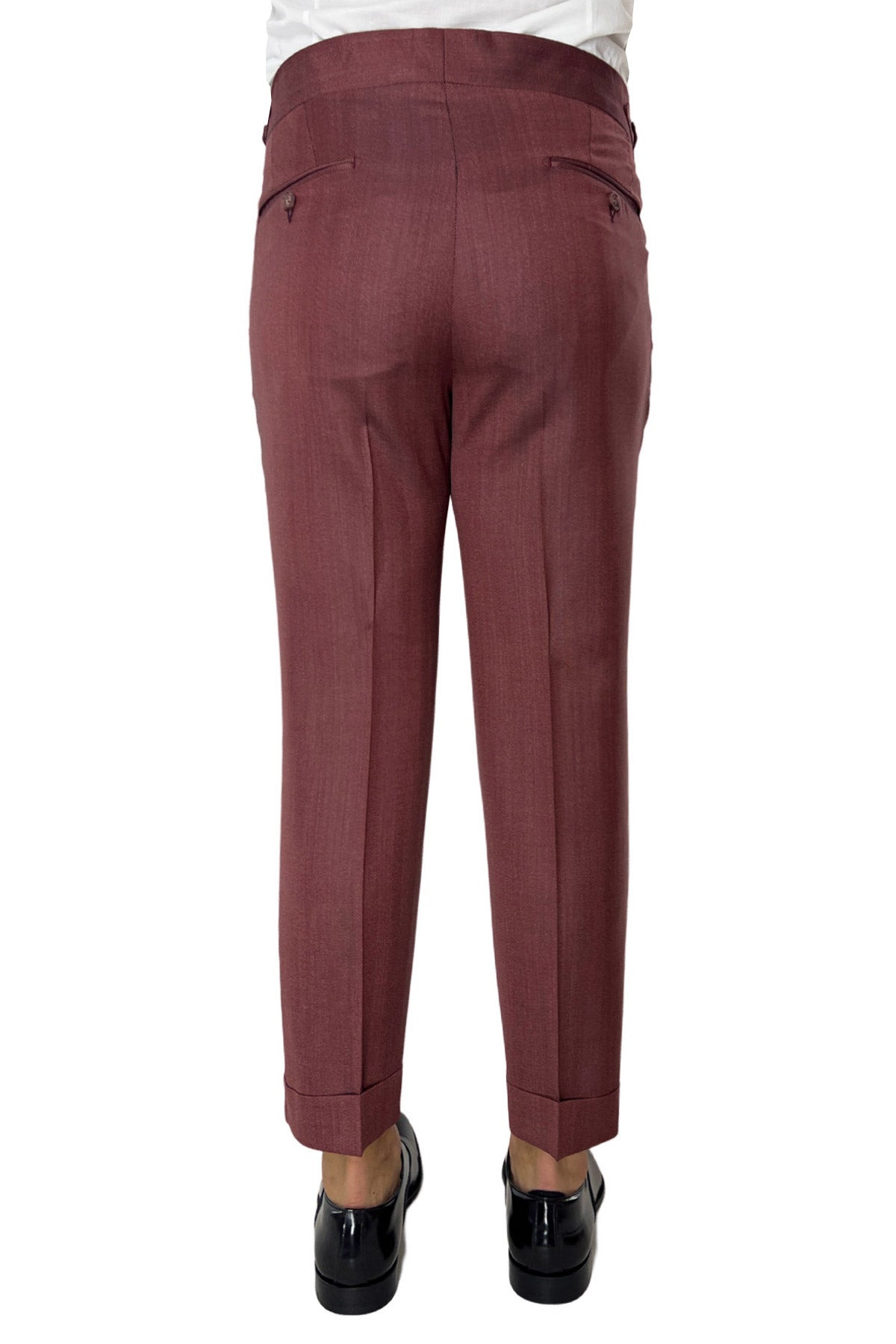 Pantalone uomo vita alta rosso tasca america in fresco lana con pinces e fibbie laterali Vitale Barberis Canonico