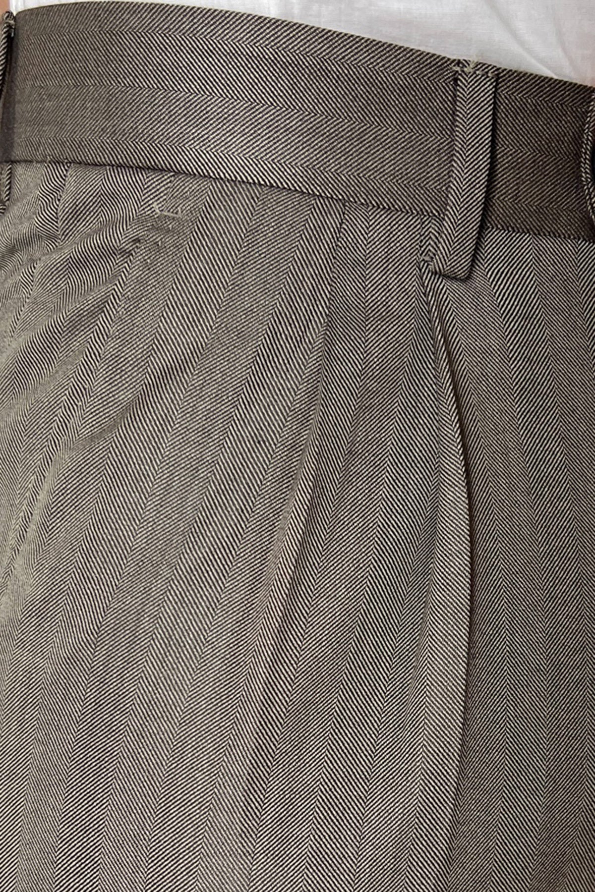 Pantalone uomo vita alta fango tasca america in fresco lana spigato con risvolto 5cm