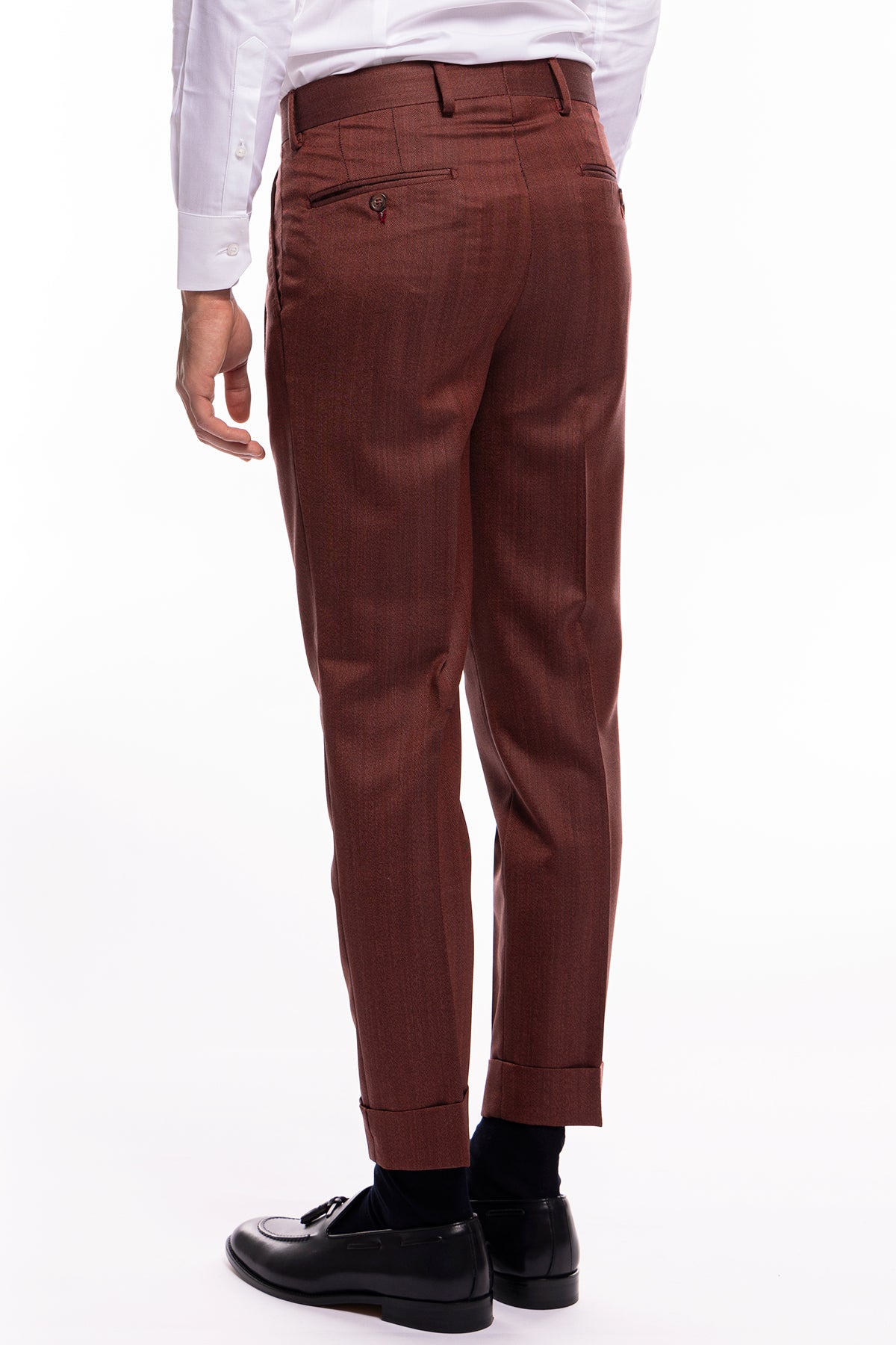 Pantalone uomo vita alta rosso tasca america in fresco lana con doppia pinces Vitale Barberis Canonico