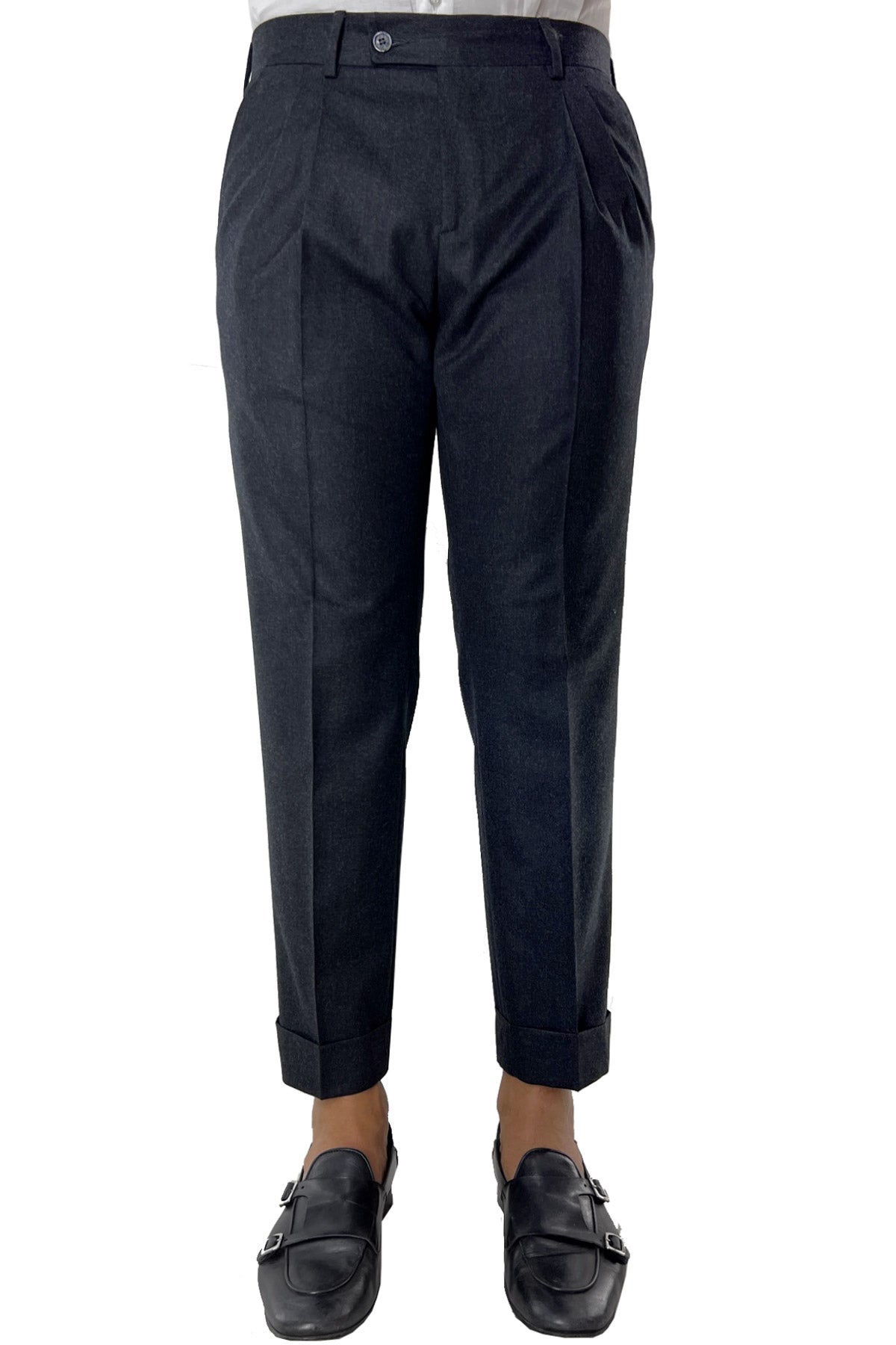 Abito uomo Monopetto Grigio scuro in lana Flanella Vitale Barberis Canonico slim fit rever largo sartoriale
