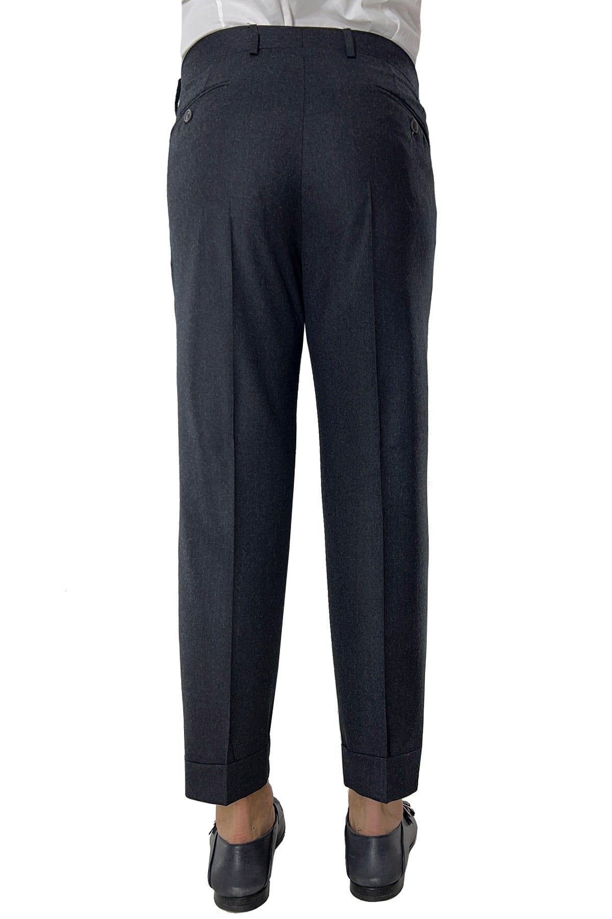 Abito uomo Monopetto Grigio scuro in lana Flanella Vitale Barberis Canonico slim fit rever largo sartoriale