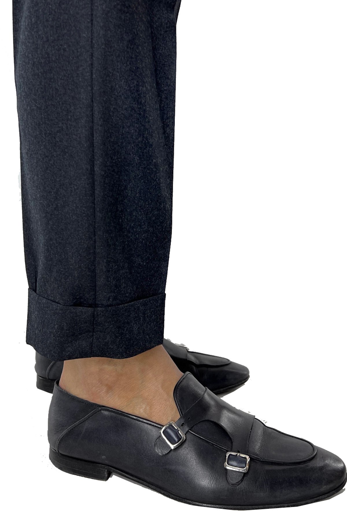 Abito uomo Monopetto Grigio scuro in lana Flanella Vitale Barberis Canonico slim fit rever largo sartoriale
