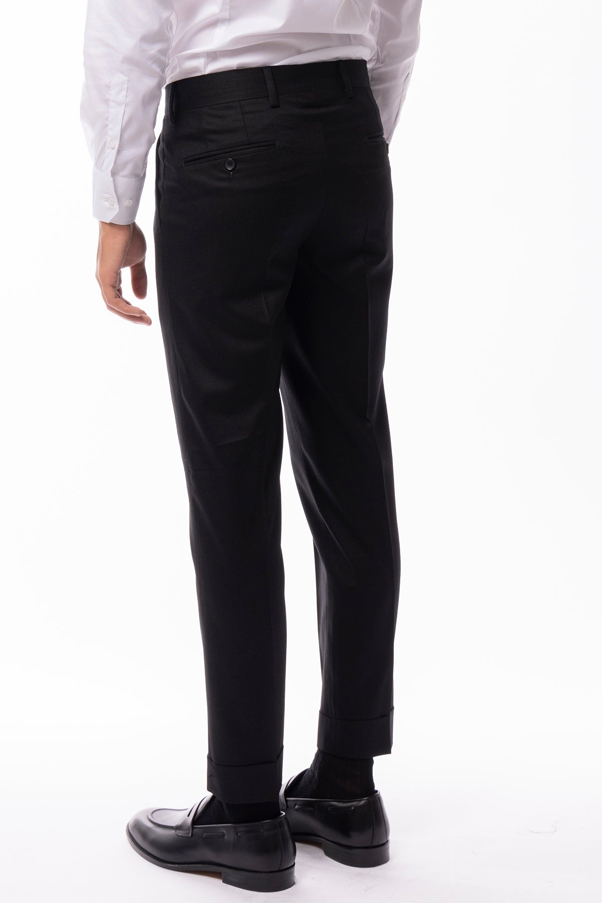 Pantalone uomo nero vita alta tasca america in lana flanella con doppia pinces Vitale Barberis Canonico