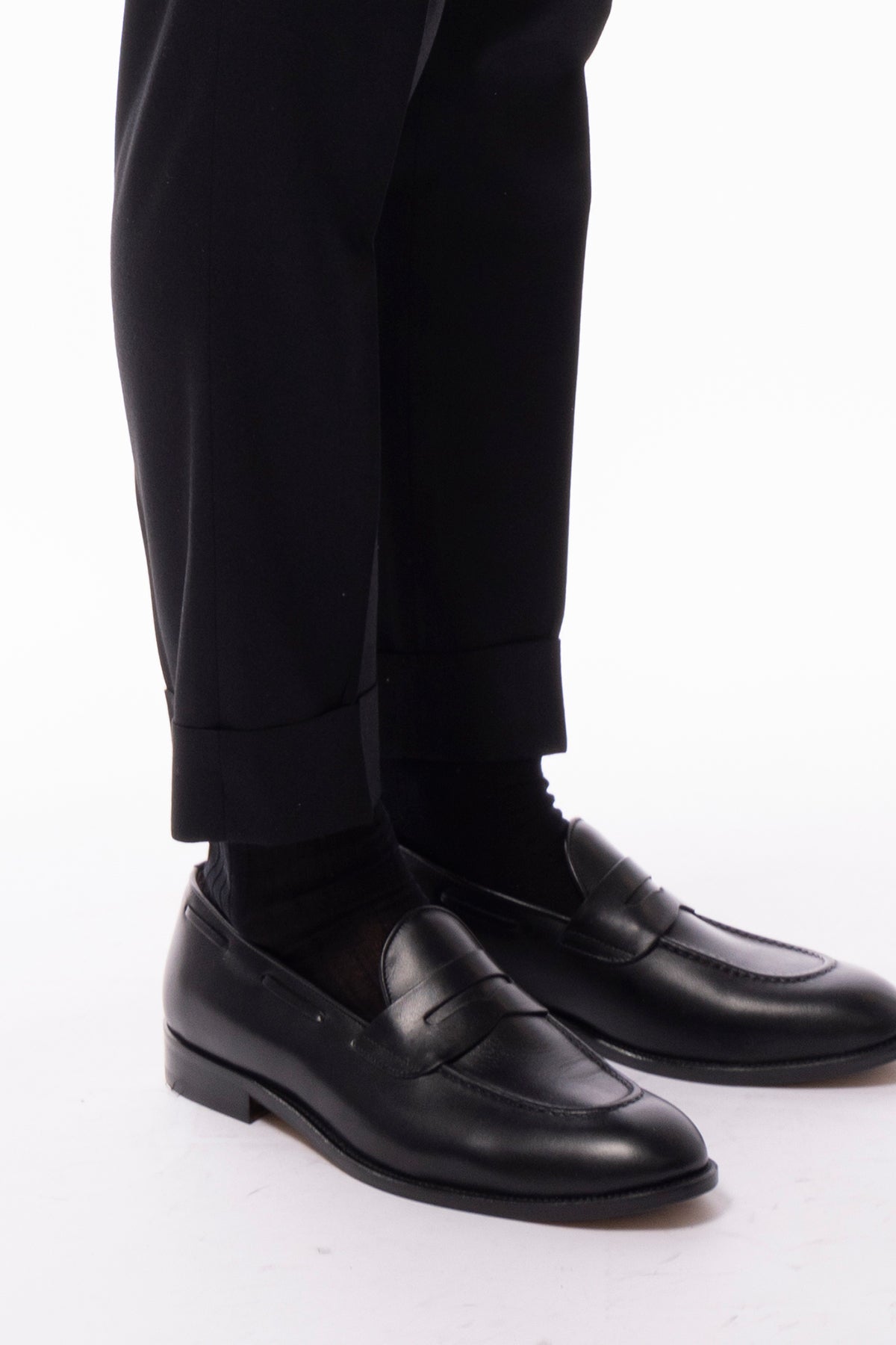 Pantalone uomo nero vita alta tasca america in lana flanella con doppia pinces Vitale Barberis Canonico