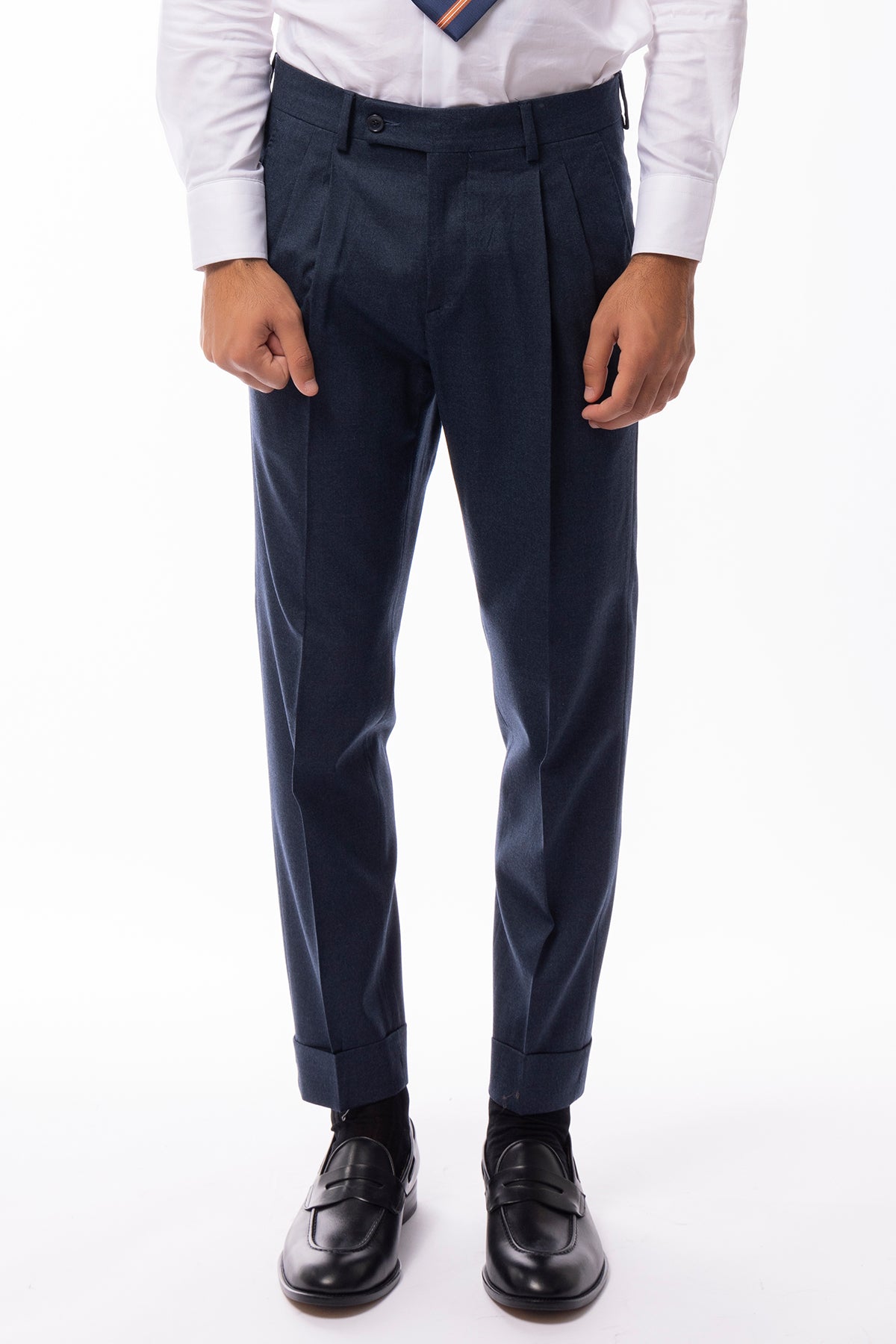 Pantalone uomo vita alta denim in lana Holland & Sherry tasca america con doppia pinces