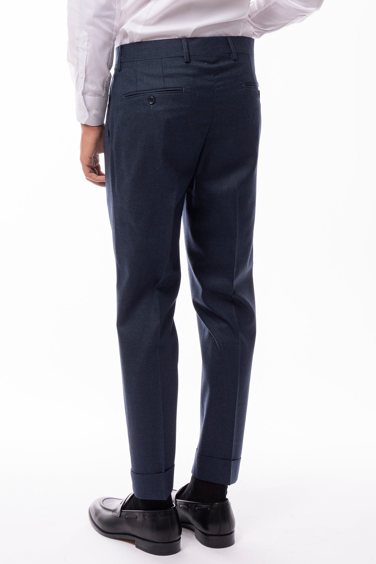 Pantalone uomo vita alta denim in lana Holland & Sherry tasca america con doppia pinces