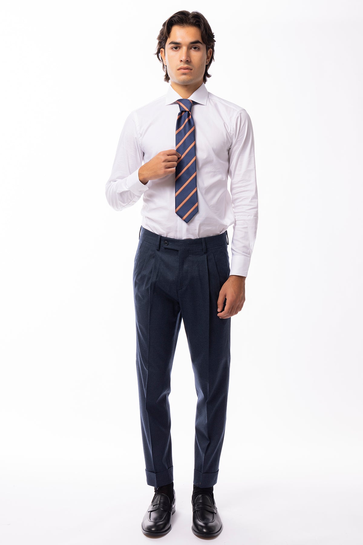 Pantalone uomo vita alta denim in lana Holland & Sherry tasca america con doppia pinces