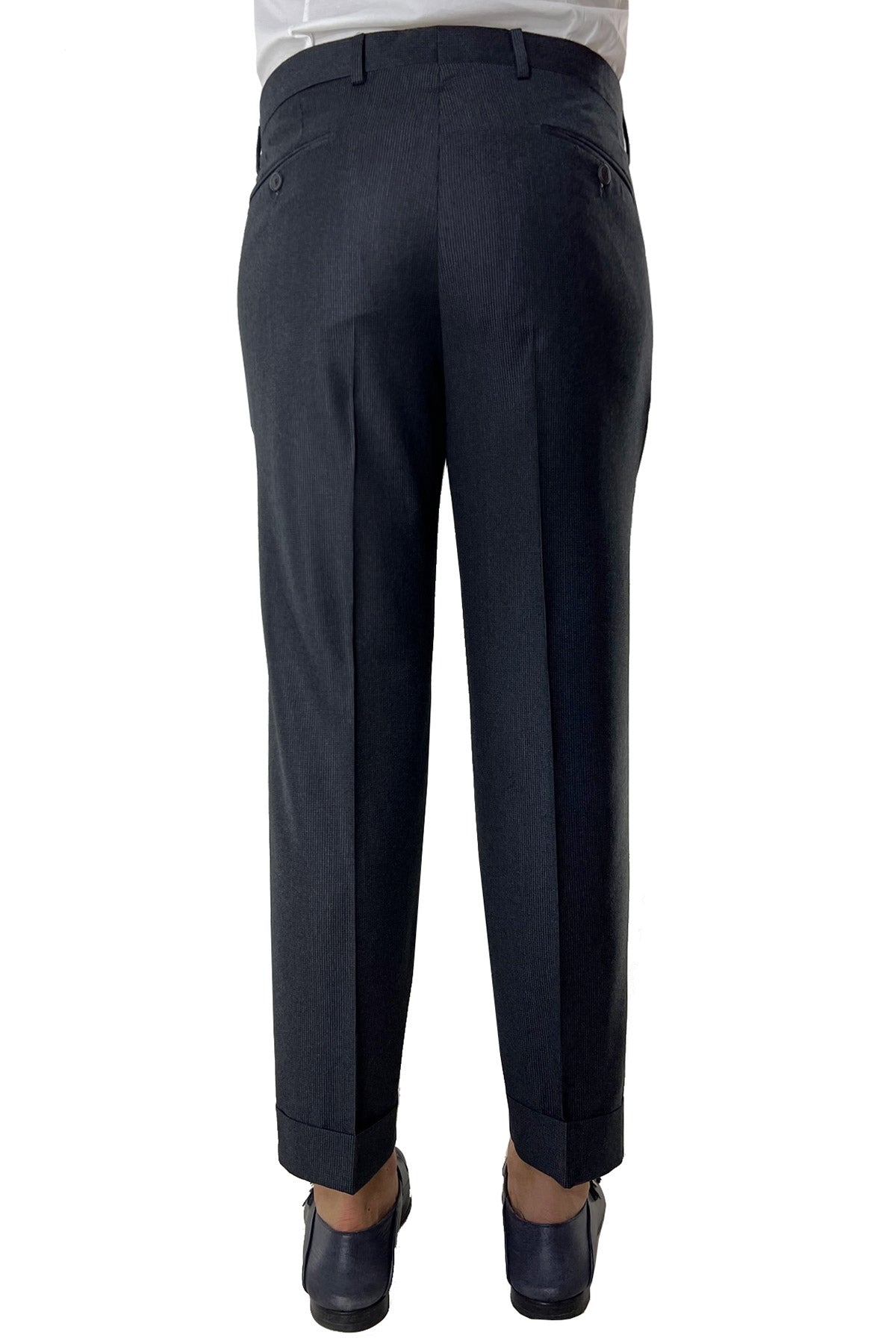Pantalone uomo grigio fantasia pied de poule vita alta tasca america in lana flanella con doppia pinces