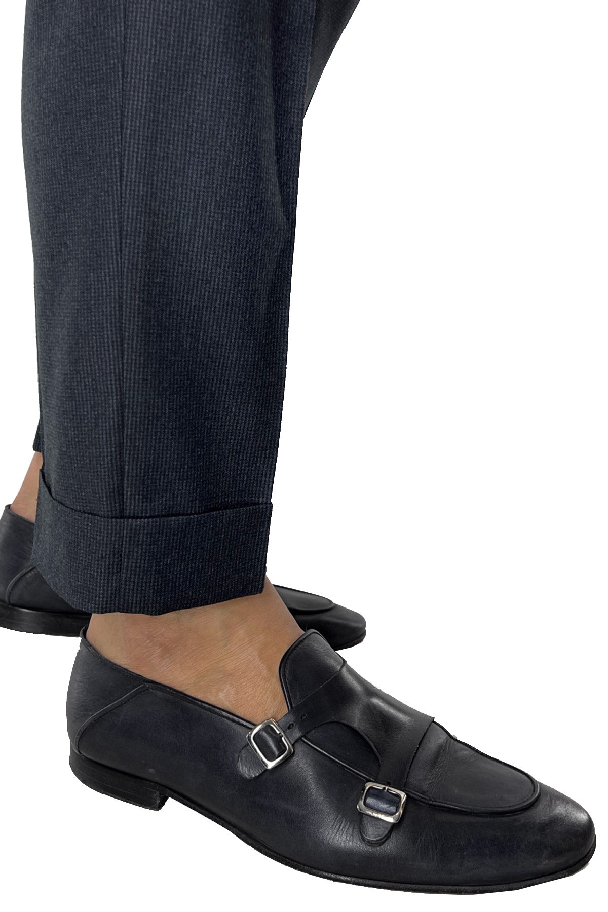 Pantalone uomo grigio fantasia pied de poule vita alta tasca america in lana flanella con doppia pinces