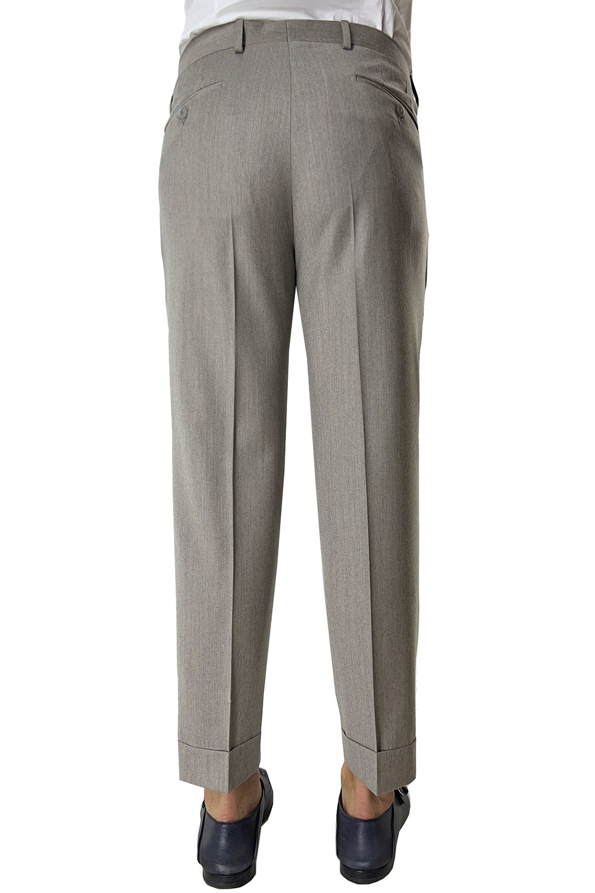 Pantalone uomo beige vita alta tasca america in lana flanella con doppia pinces