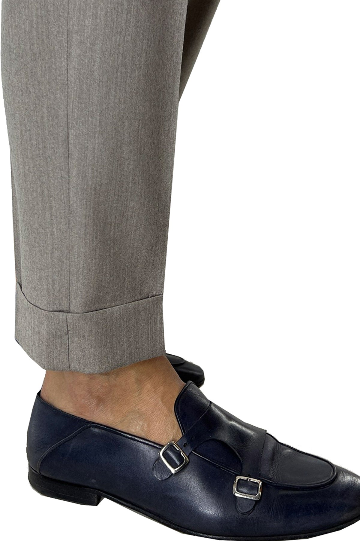 Pantalone uomo beige vita alta tasca america in lana flanella con doppia pinces