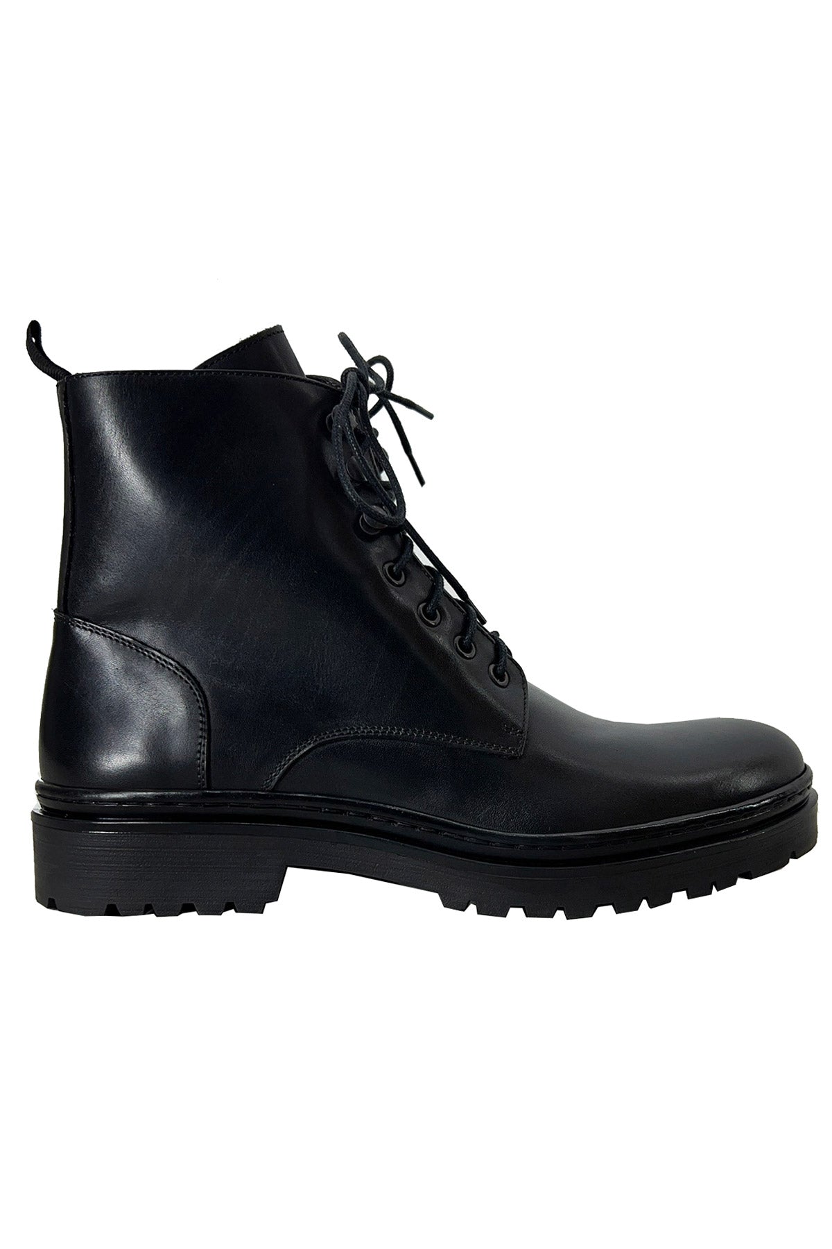 Anfibi da uomo neri in vera pelle con cerniera laterale suola a carrarmato made in italy