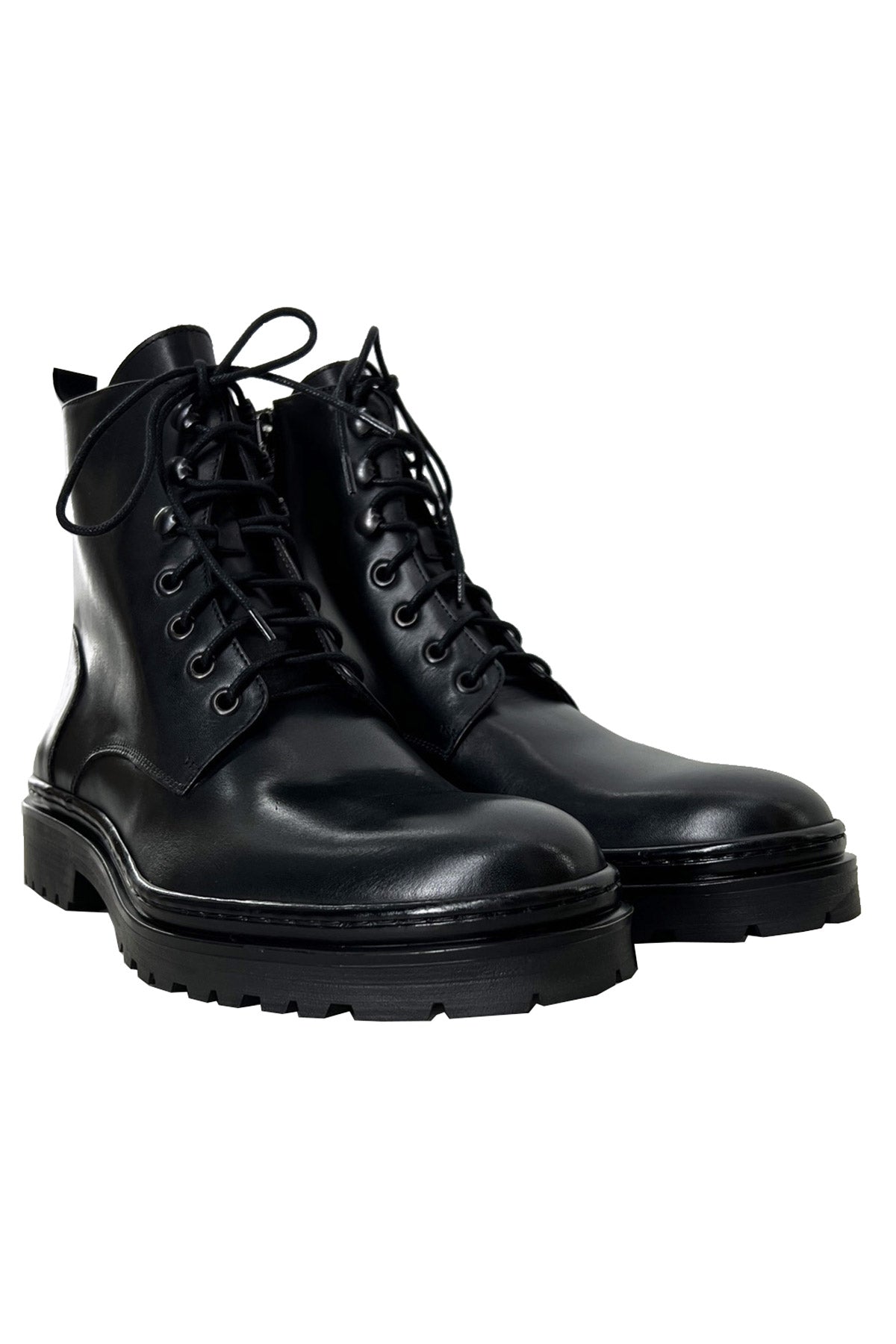 Anfibi da uomo neri in vera pelle con cerniera laterale suola a carrarmato made in italy
