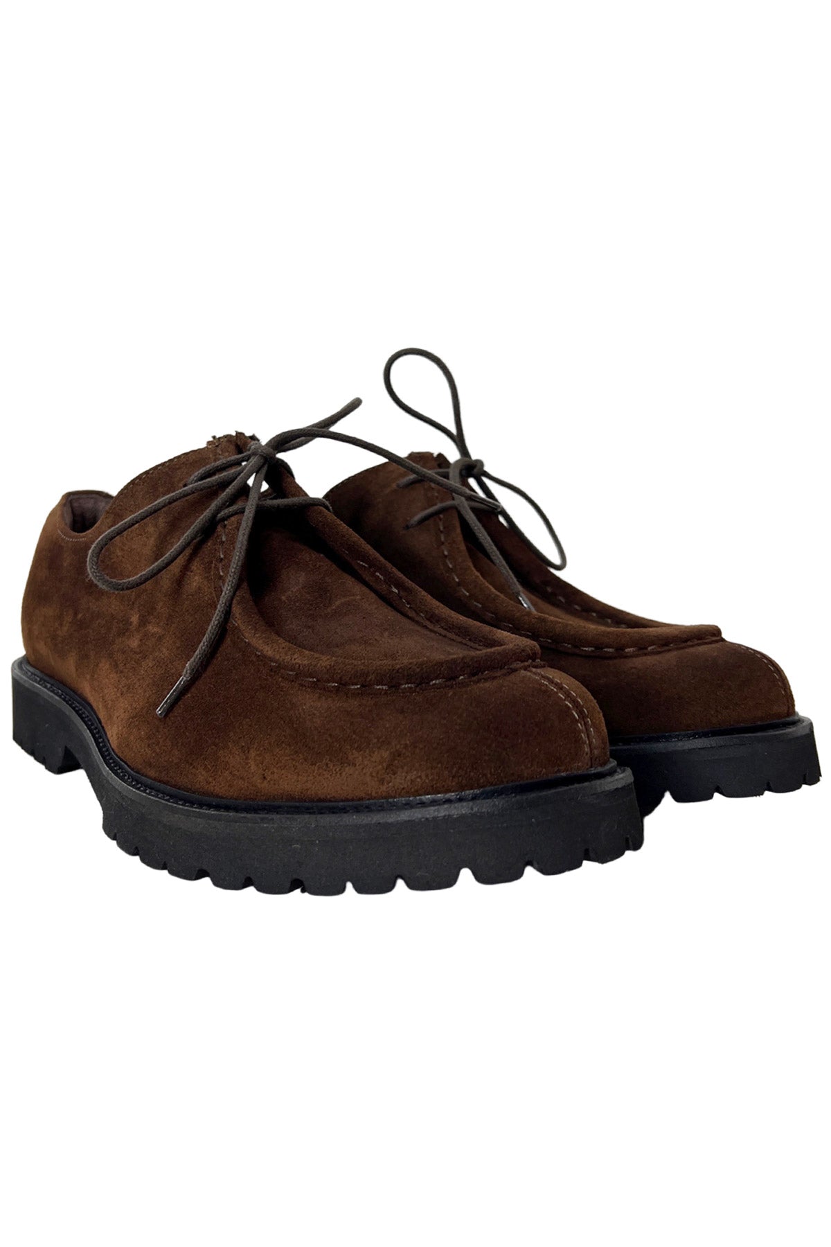 Scarpe stringate da uomo marroni in camoscio con chiusura lacci e suola carrarmato made in italy