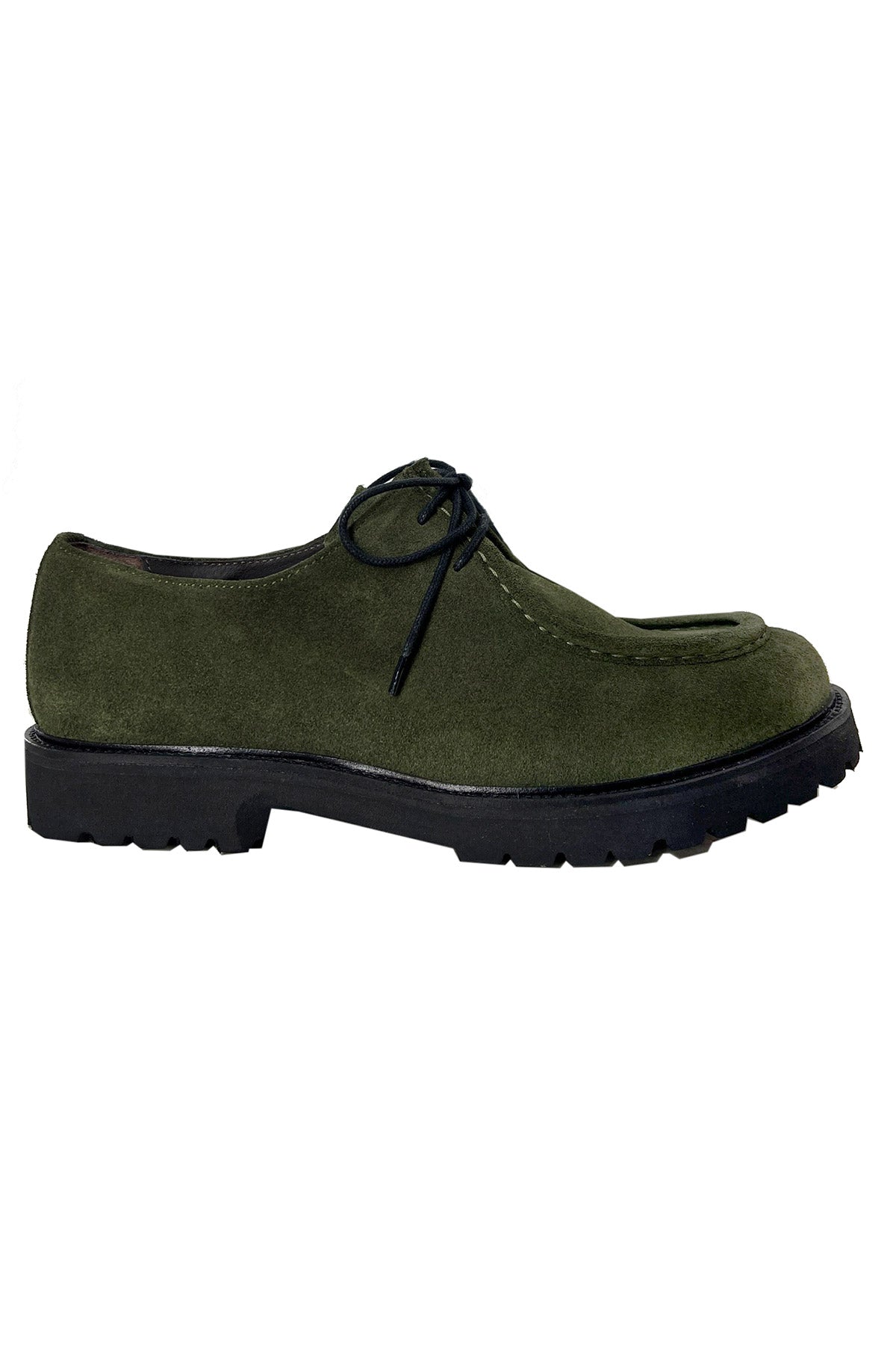 Scarpe stringate da uomo verde militare in camoscio con chiusura lacci e suola carrarmato made in italy
