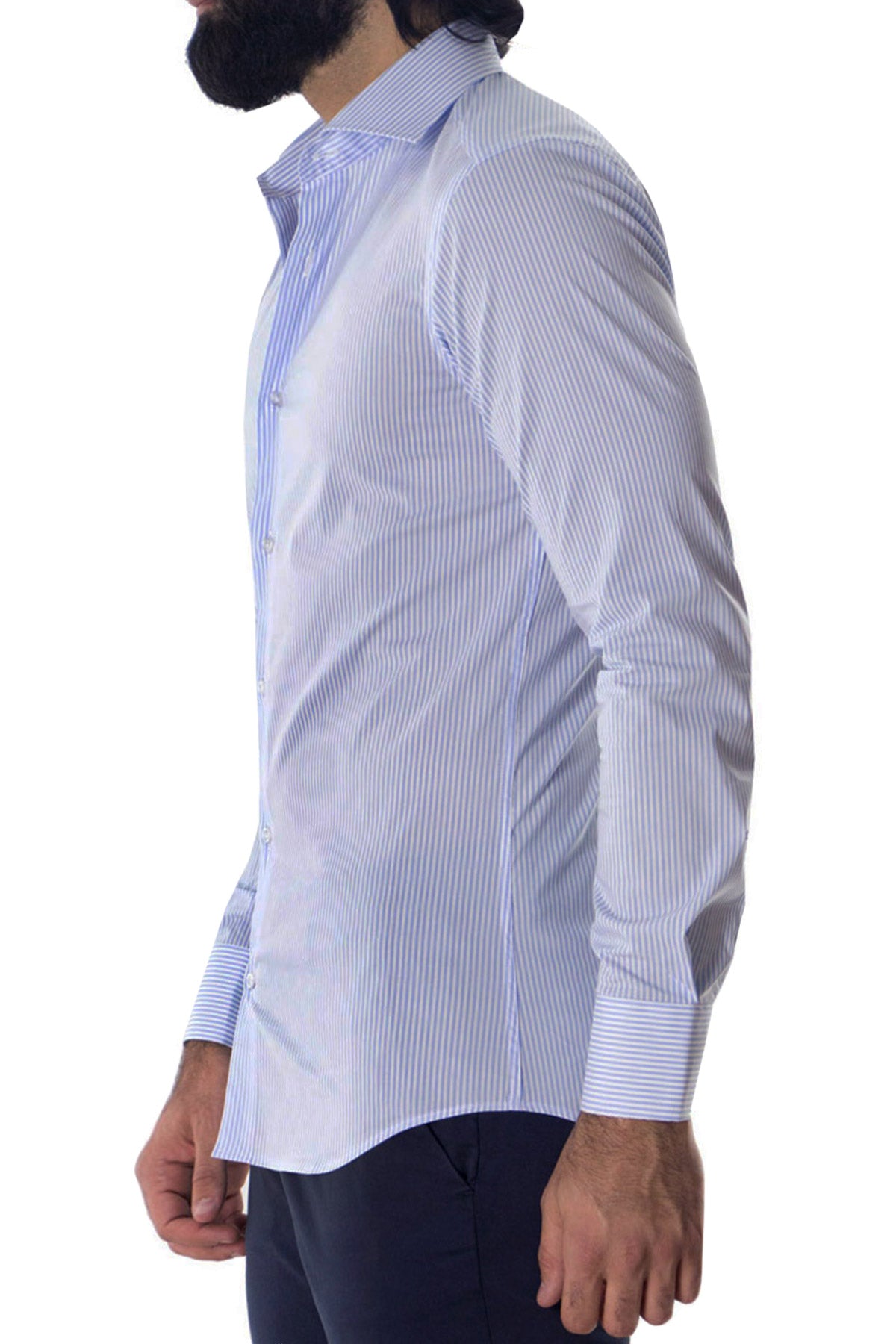 Camicia Uomo righe medie extra Slim fit cotone 100% Collo semi francese casual e elegante