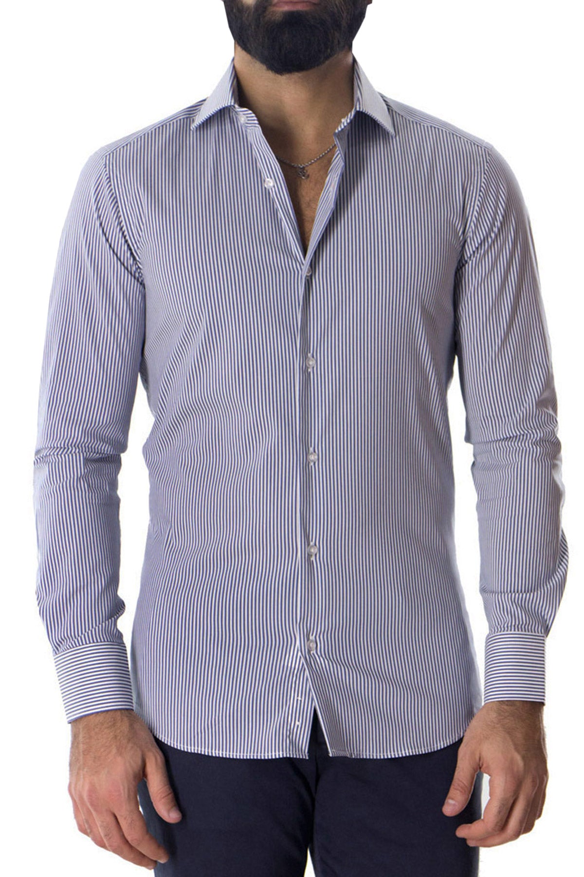 Camicia Uomo righe medie extra Slim fit cotone 100% Collo semi francese casual e elegante