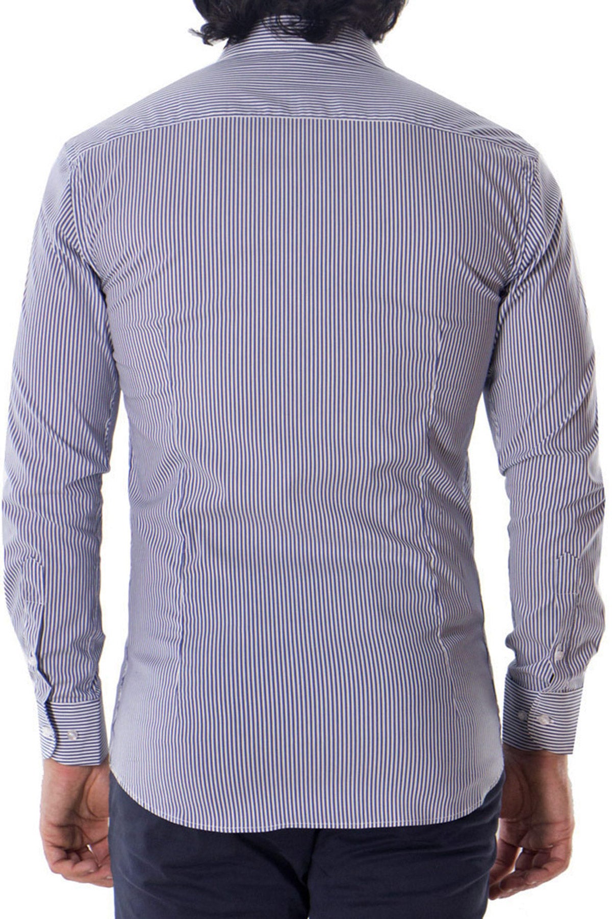Camicia Uomo righe medie extra Slim fit cotone 100% Collo semi francese casual e elegante