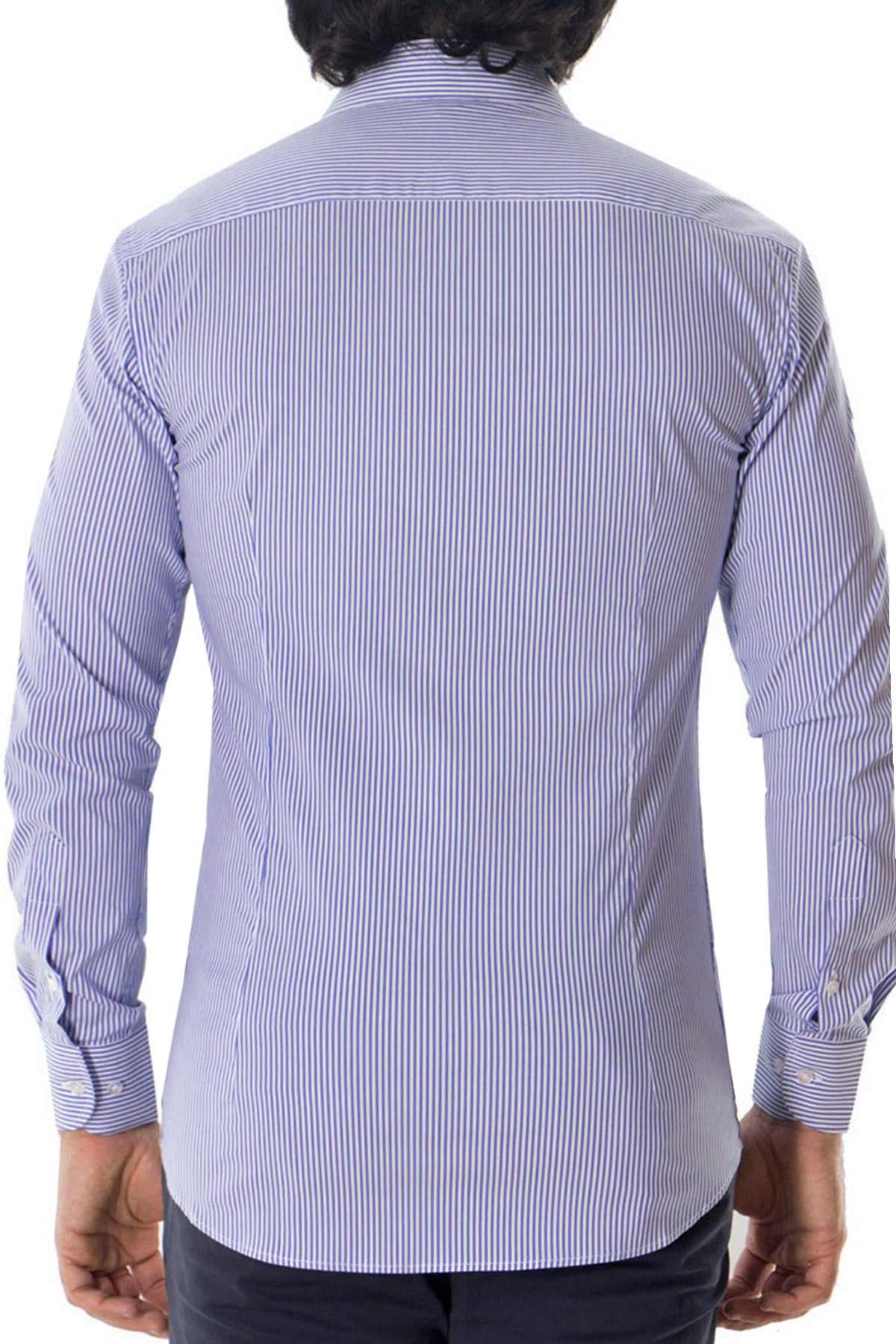 Camicia Uomo righe medie extra Slim fit cotone 100% Collo semi francese casual e elegante