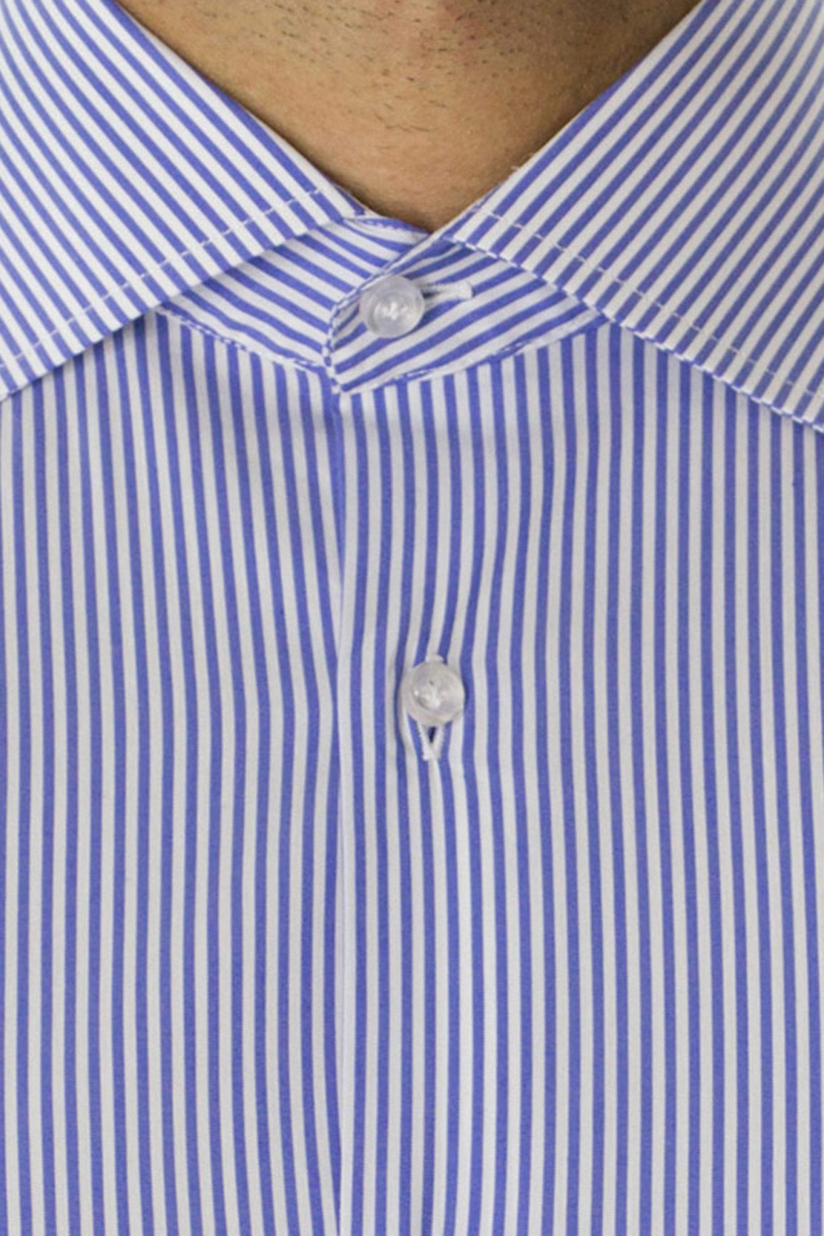 Camicia Uomo righe medie extra Slim fit cotone 100% Collo semi francese casual e elegante
