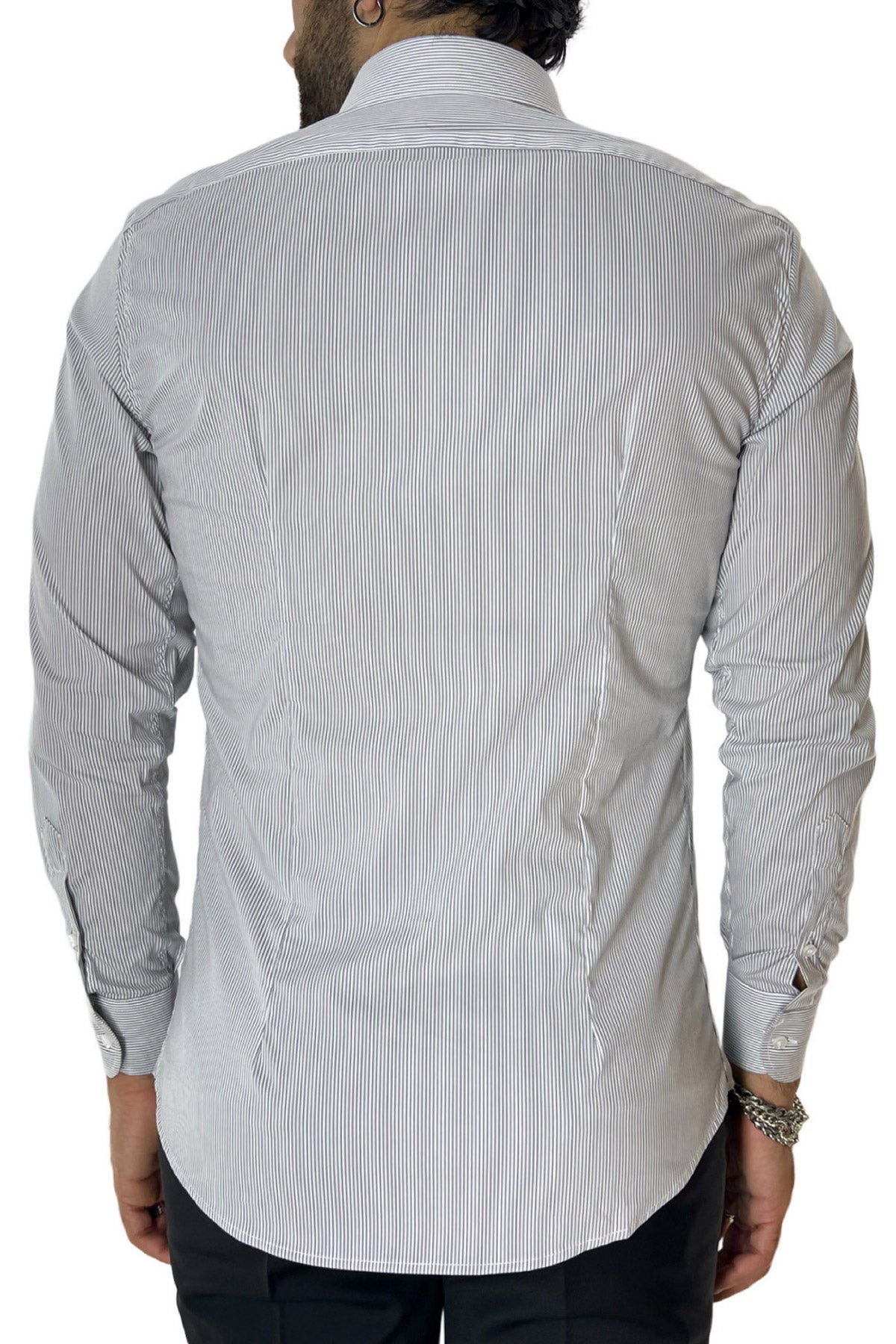 Camicia Uomo millerighe extra Slim fit in cotone Elasticizzata Collo semi francese Casual e Elegante