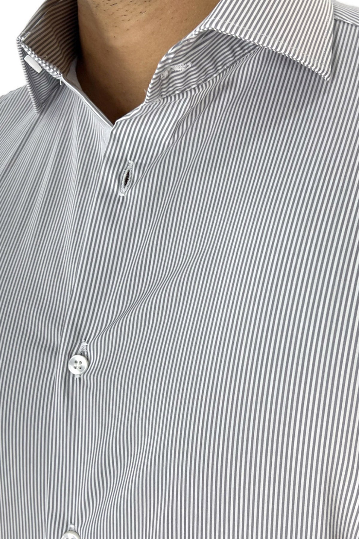 Camicia Uomo millerighe extra Slim fit in cotone Elasticizzata Collo semi francese Casual e Elegante