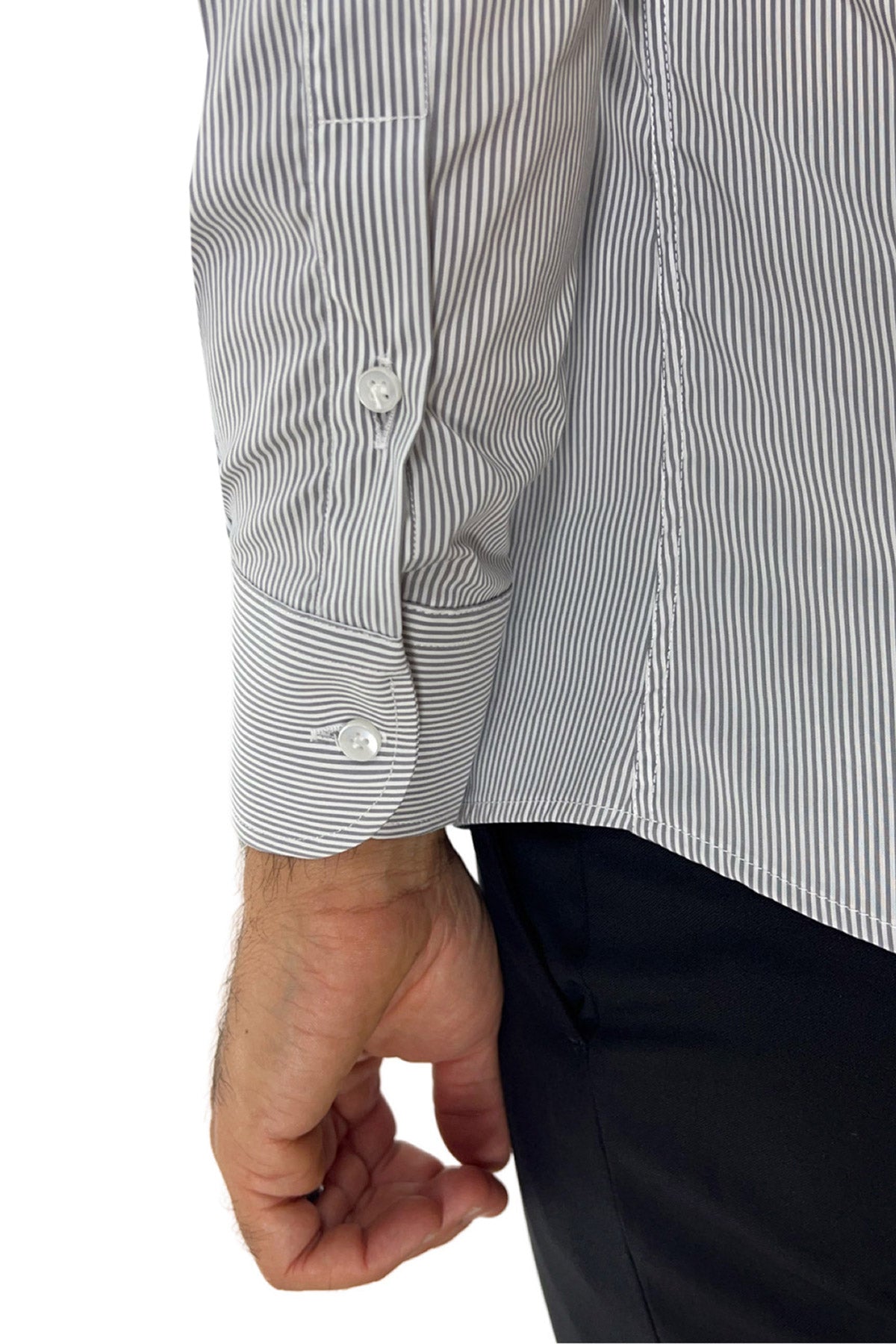 Camicia Uomo millerighe extra Slim fit in cotone Elasticizzata Collo semi francese Casual e Elegante