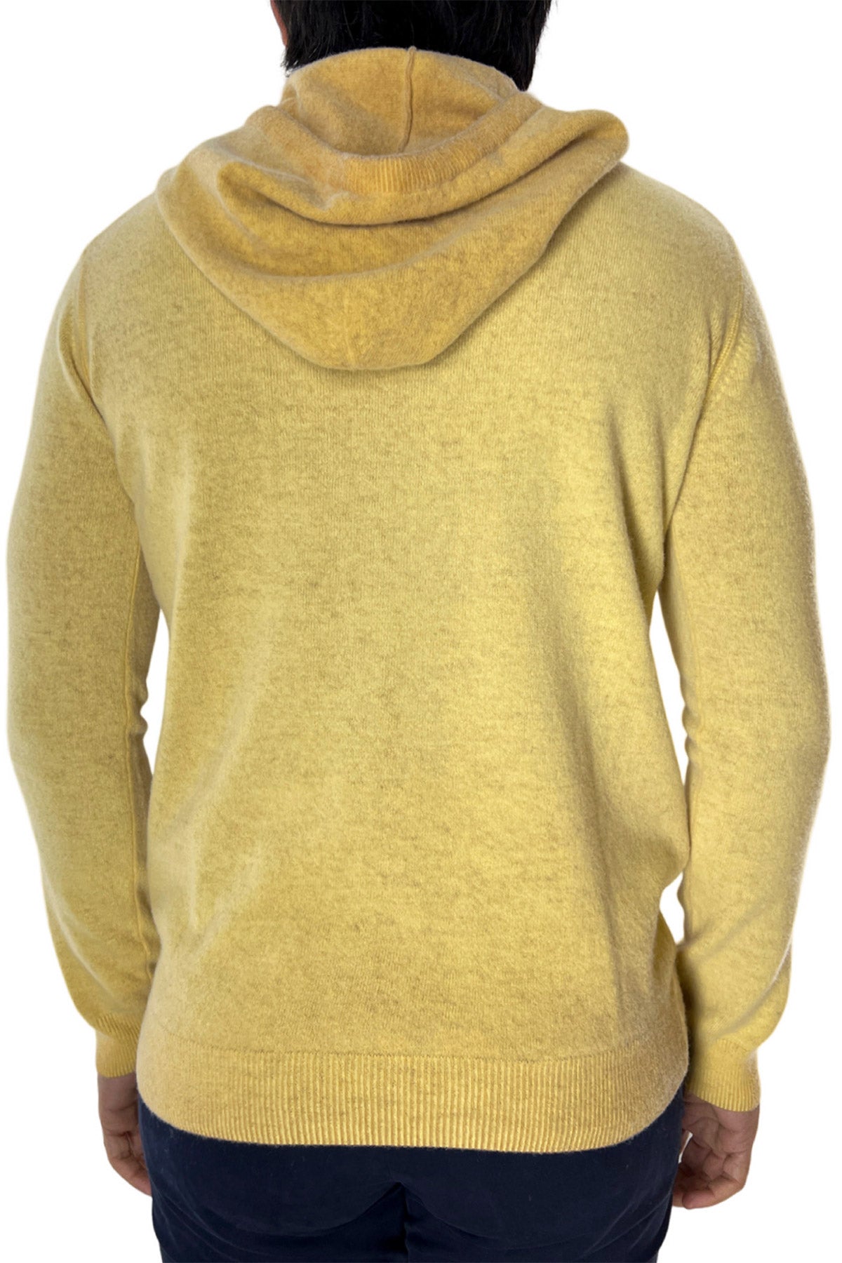 Felpa da uomo con cappuccio gialla in lana merinos made in italy