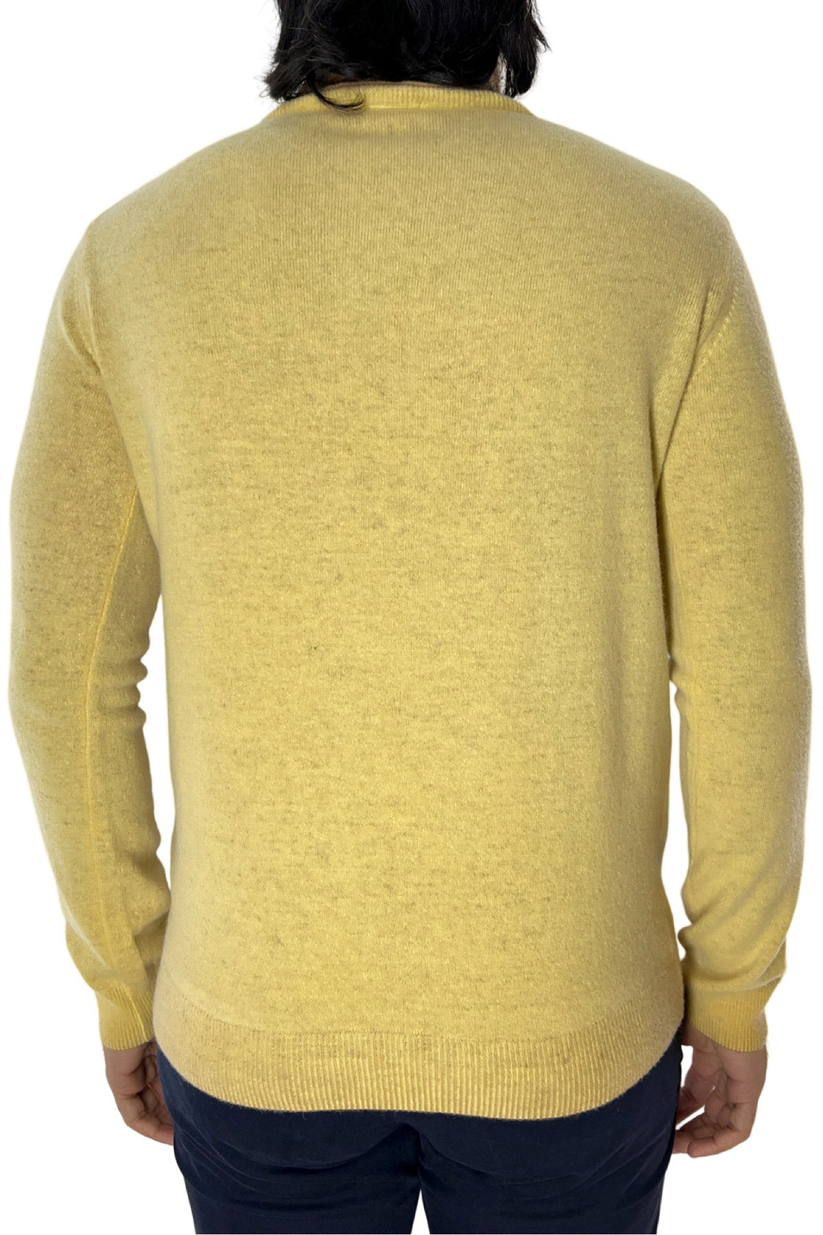 Maglione collo alto da uomo giallo stone wash in lana made in italy tinta unita