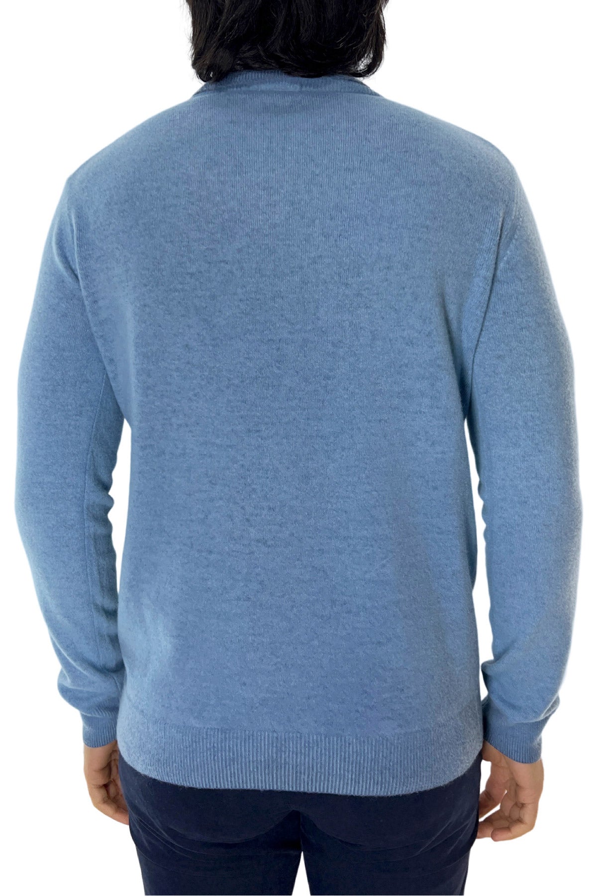 Maglione collo alto da uomo azzurro stone wash in lana made in italy tinta unita