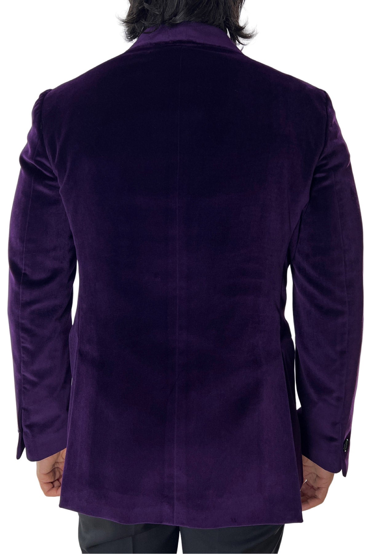 Giacca  uomo doppiopetto viola in velluto liscio Holland & Sherry con rever a scialle