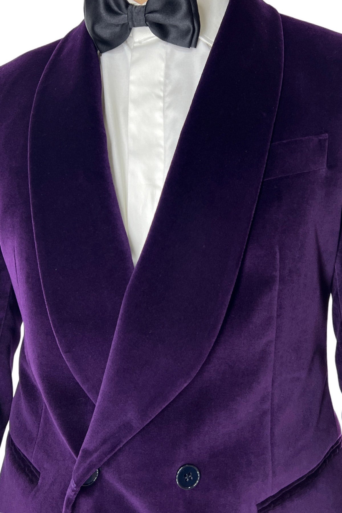 Giacca  uomo doppiopetto viola in velluto liscio Holland & Sherry con rever a scialle