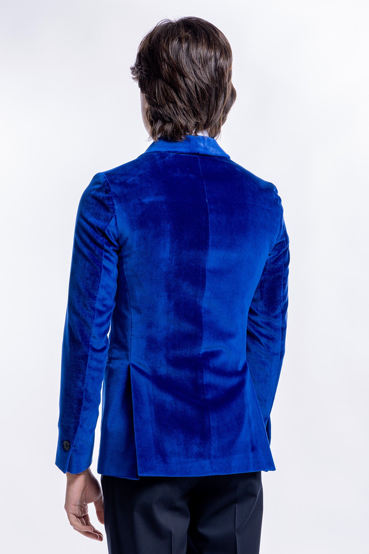 Giacca  uomo doppiopetto royal blu in velluto liscio Holland & Sherry con rever a scialle