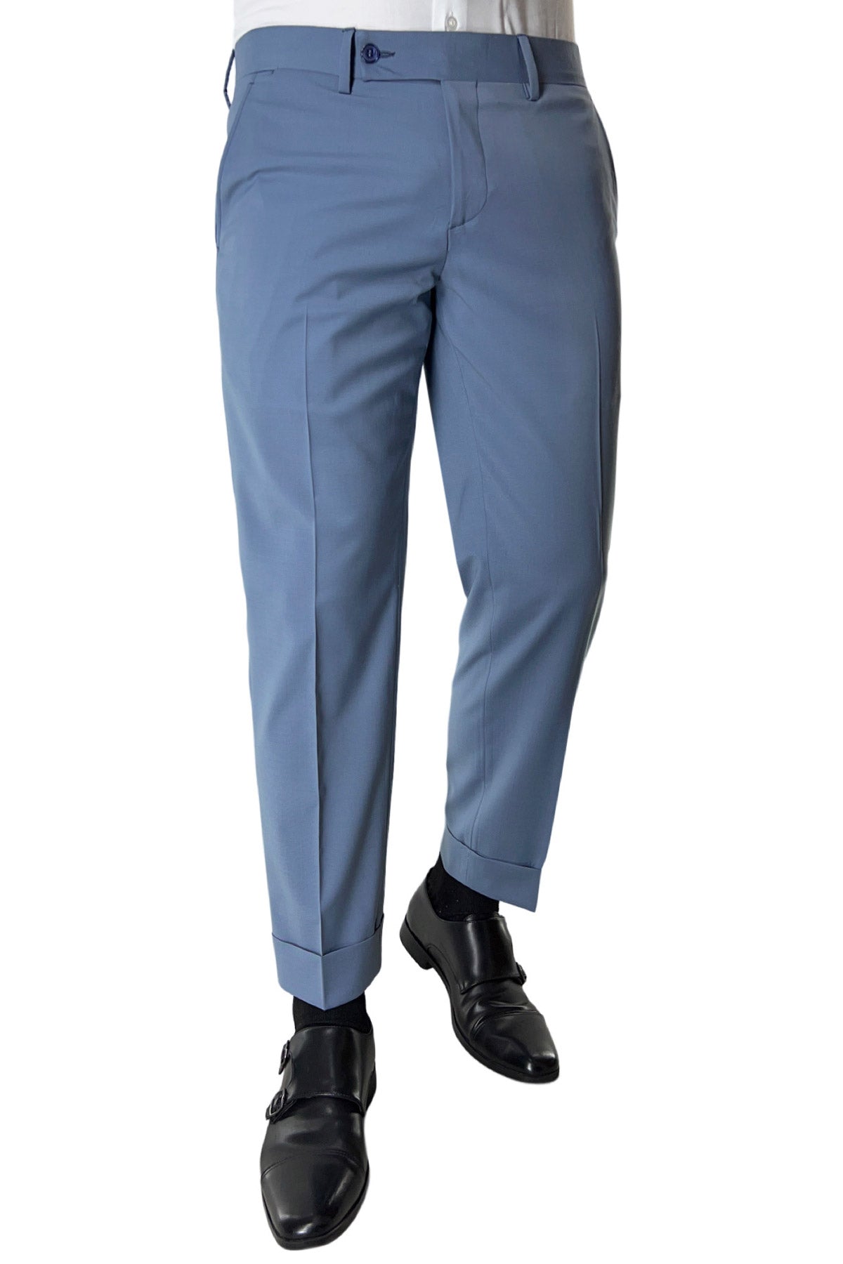 Pantalone uomo celeste tasca america in fresco lana misto