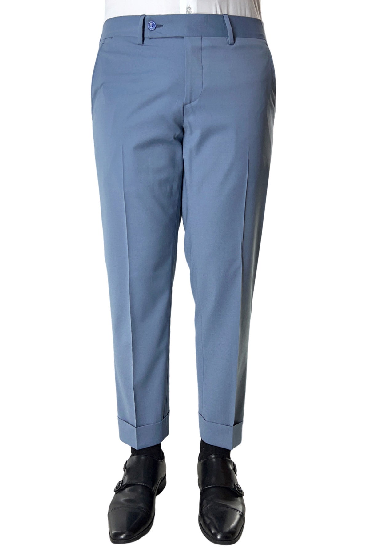 Pantalone uomo celeste tasca america in fresco lana misto