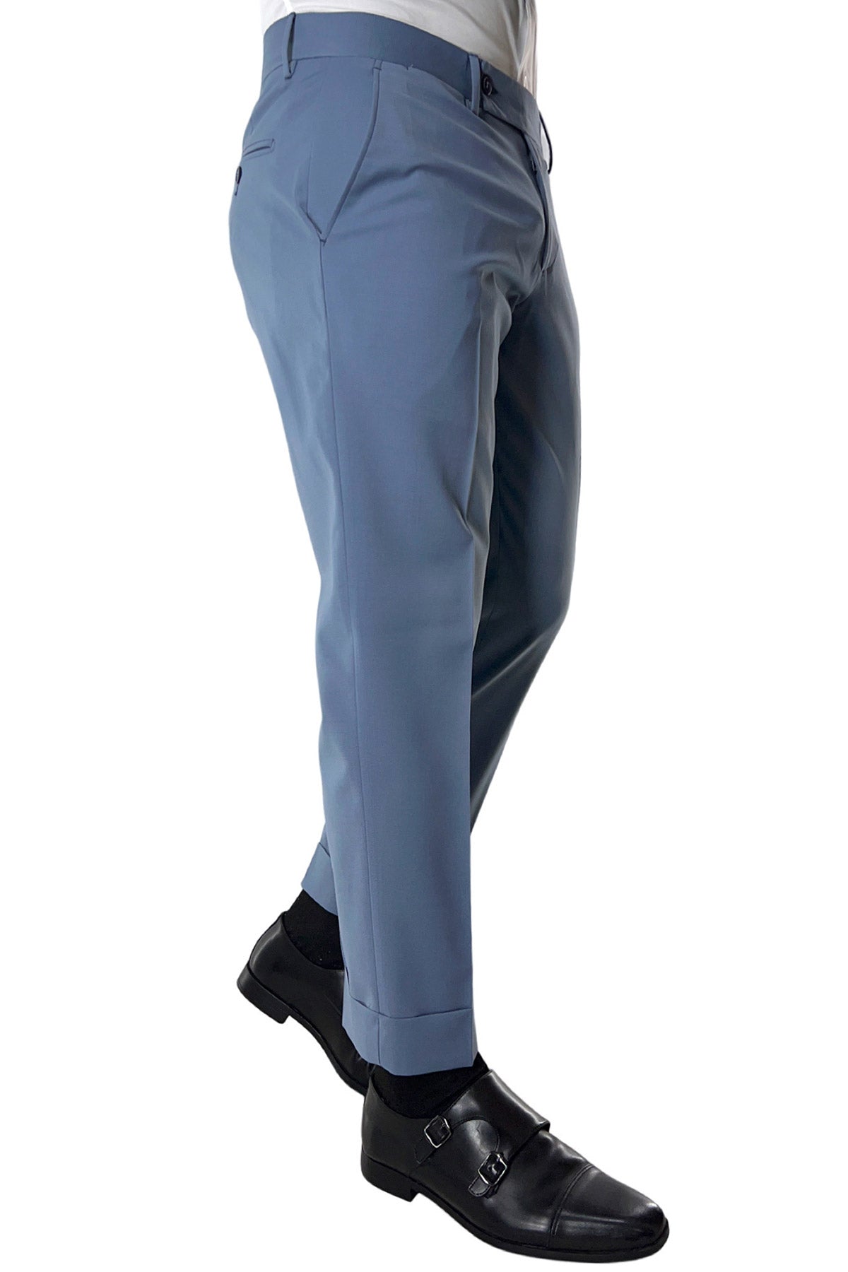 Pantalone uomo celeste tasca america in fresco lana misto