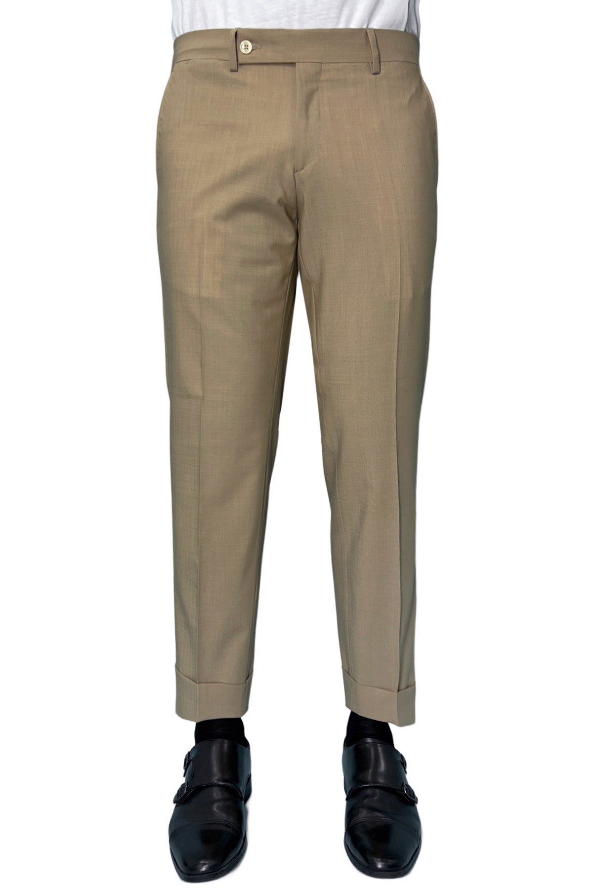 Pantalone uomo beige tasca america in fresco lana misto