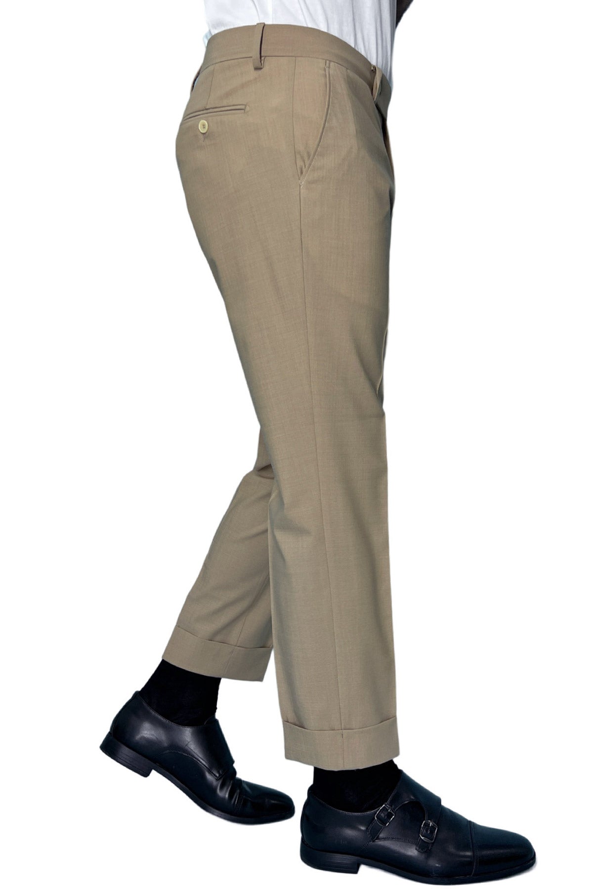 Pantalone uomo beige tasca america in fresco lana misto