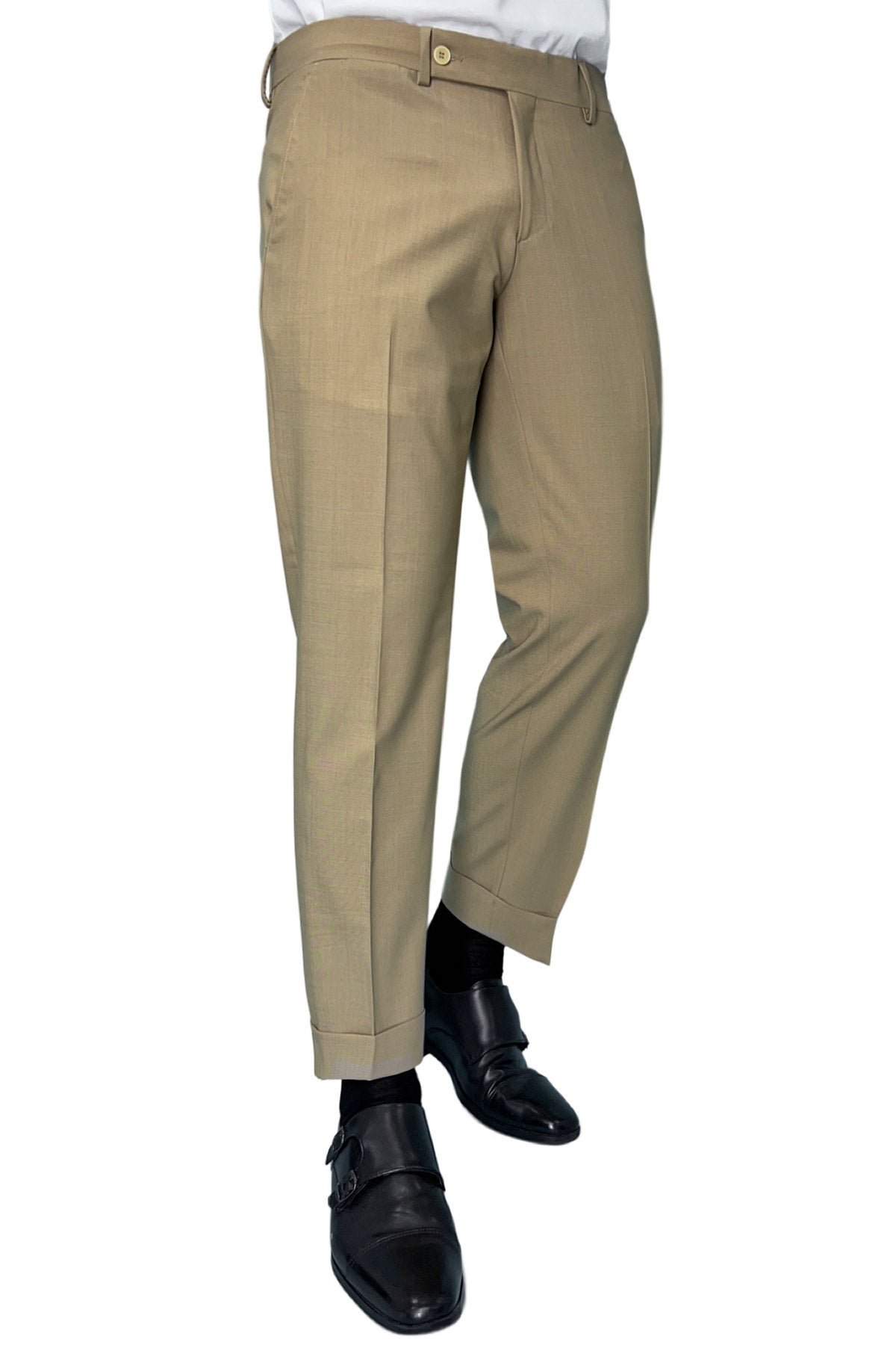 Pantalone uomo beige tasca america in fresco lana misto