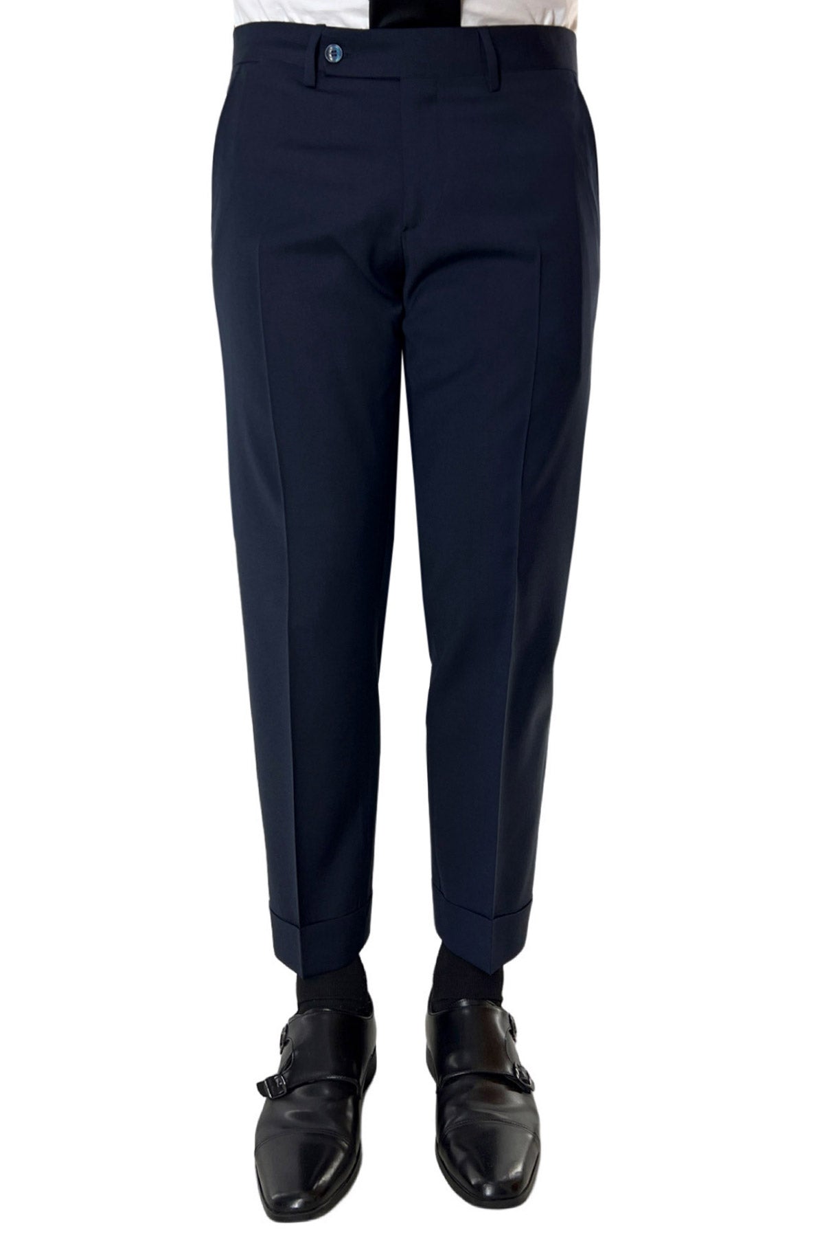 Pantalone uomo navy blu tasca america in fresco lana misto