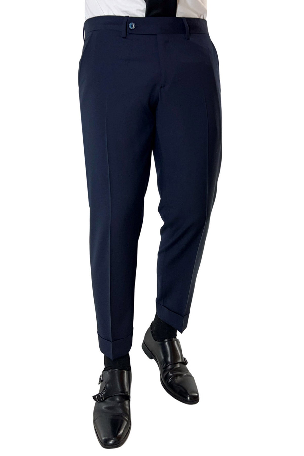 Pantalone uomo navy blu tasca america in fresco lana misto