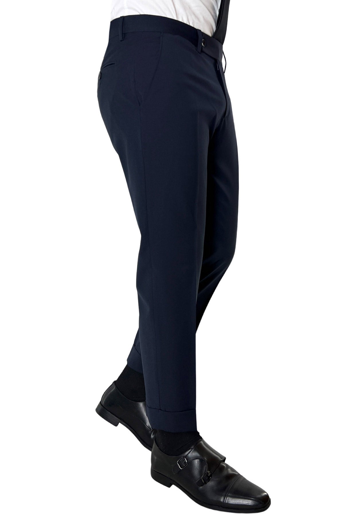 Pantalone uomo navy blu tasca america in fresco lana misto