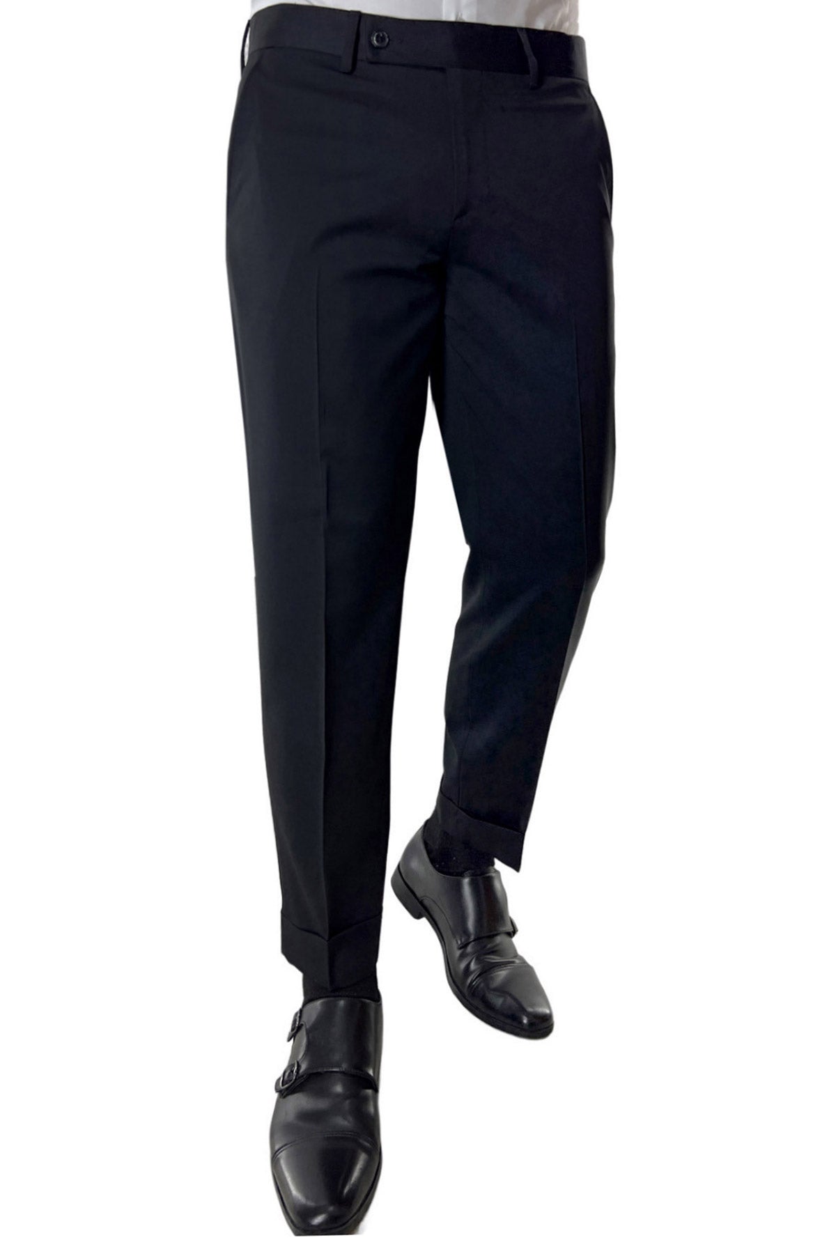 Pantalone uomo nero tasca america in fresco lana misto