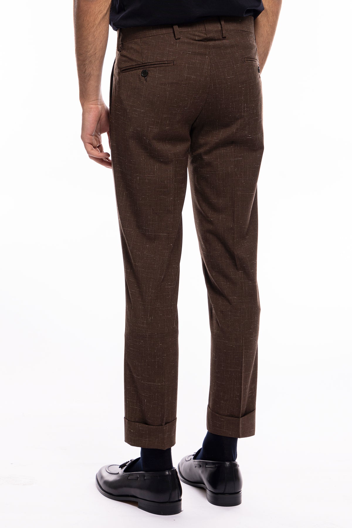 Pantalone uomo marrone pied de poule tasca america in fresco lana misto