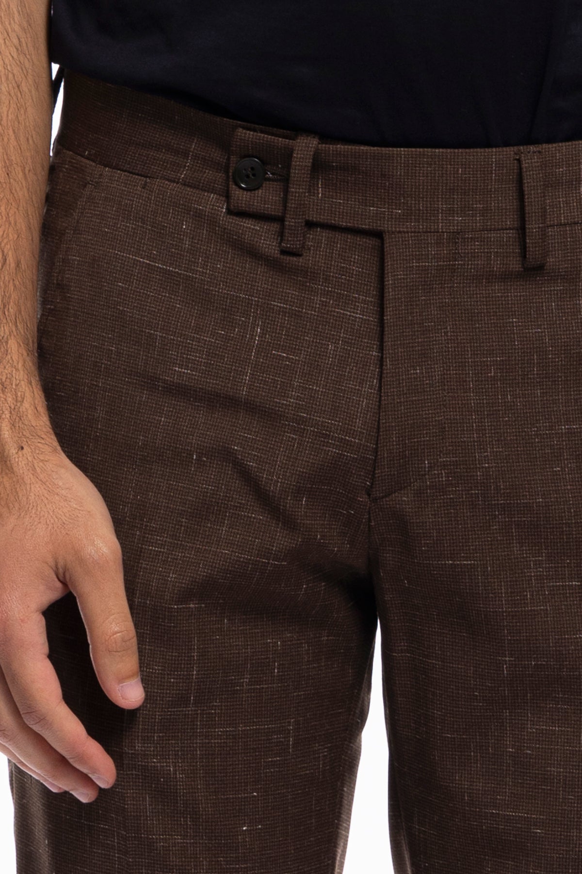 Pantalone uomo marrone pied de poule tasca america in fresco lana misto