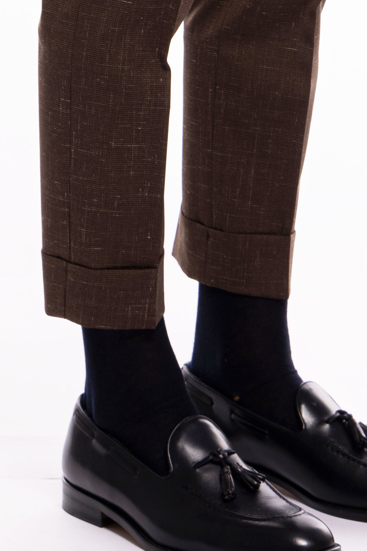 Pantalone uomo marrone pied de poule tasca america in fresco lana misto