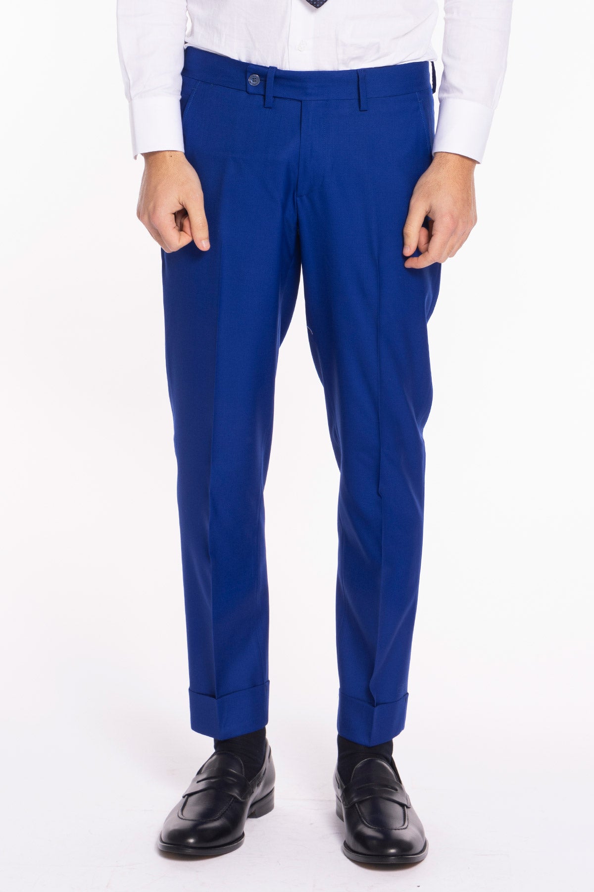 Pantalone uomo royal blu tasca america in fresco lana super 140's Holland &amp; Sherry