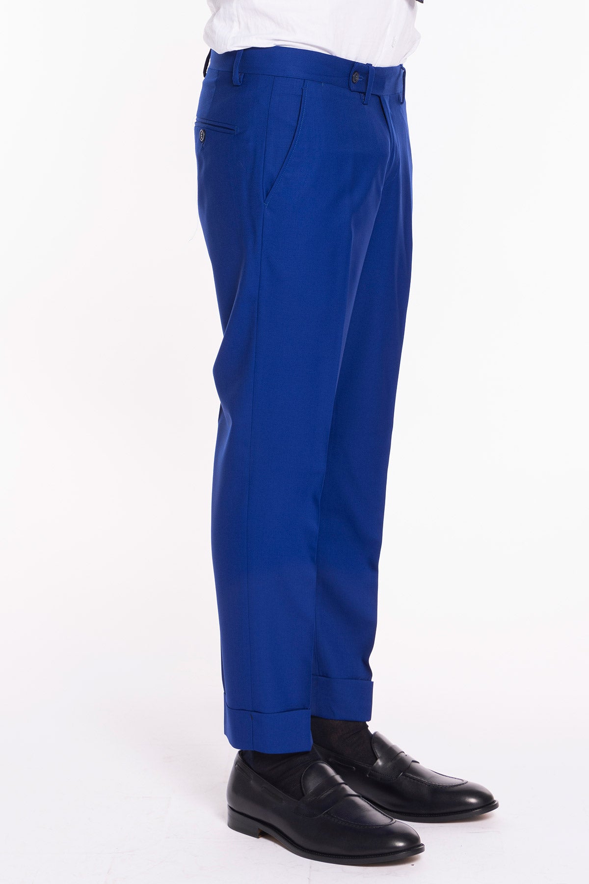 Pantalone uomo royal blu tasca america in fresco lana super 140's Holland & Sherry
