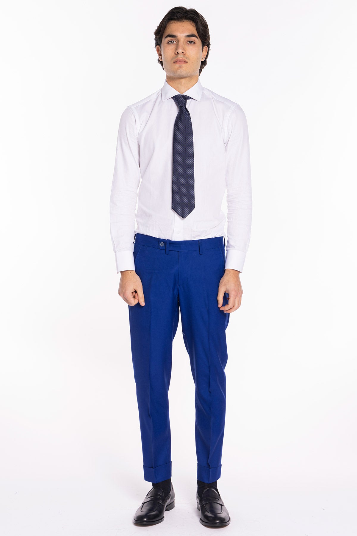 Abito uomo monopetto royal blu fresco lana super 140's Holland & Sherry Rever a lancia